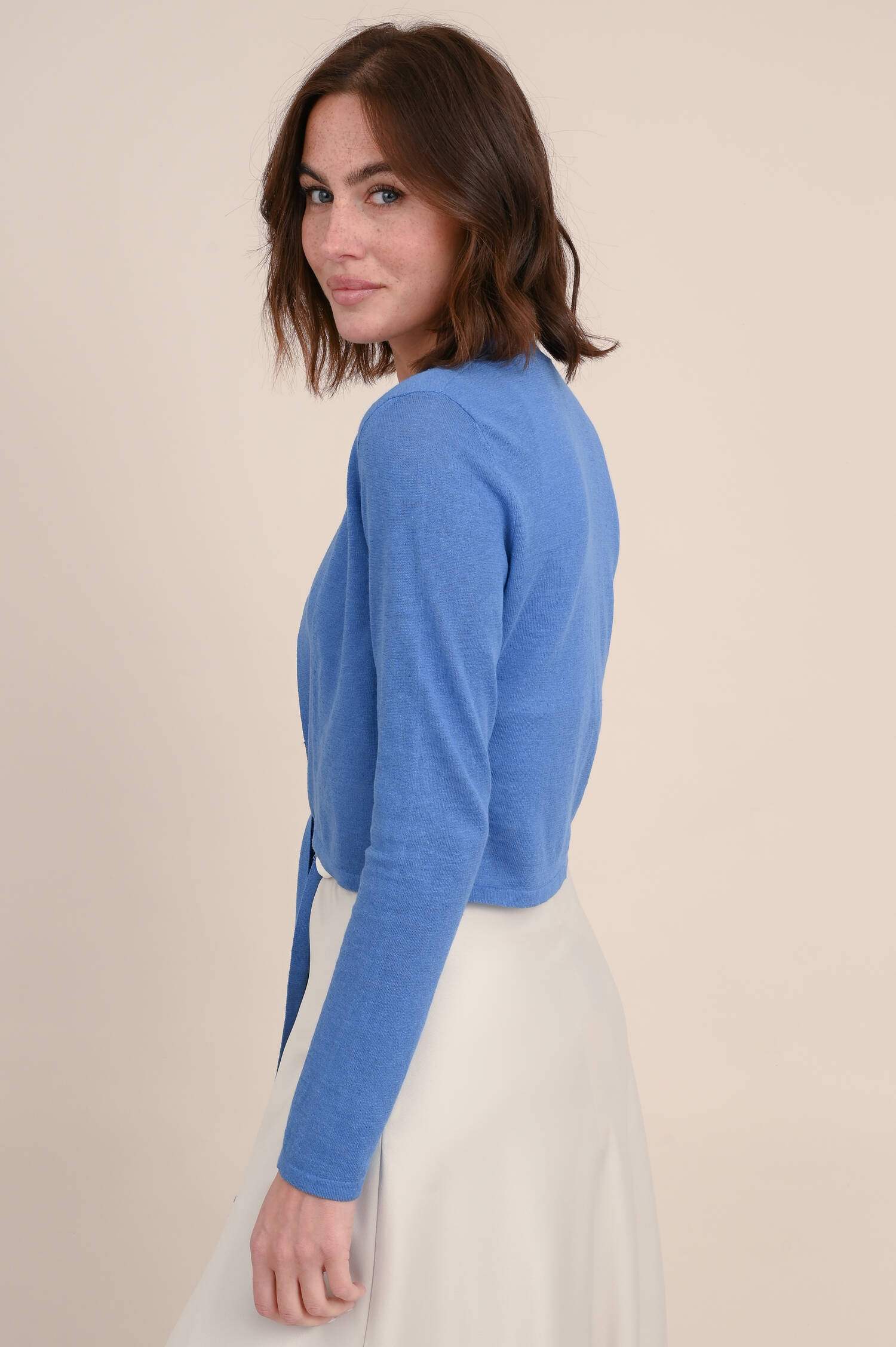 Wickelshirt aus Leinen-Baumwoll-Mix in Blau