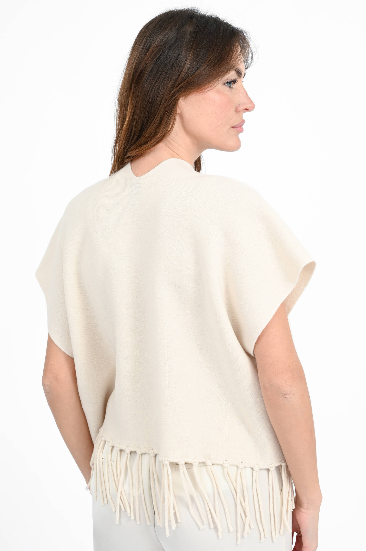 Woll-Cashmere-Cape mit Fransen in Creme Woll-Cashmere-Cape mit Fransen in Creme