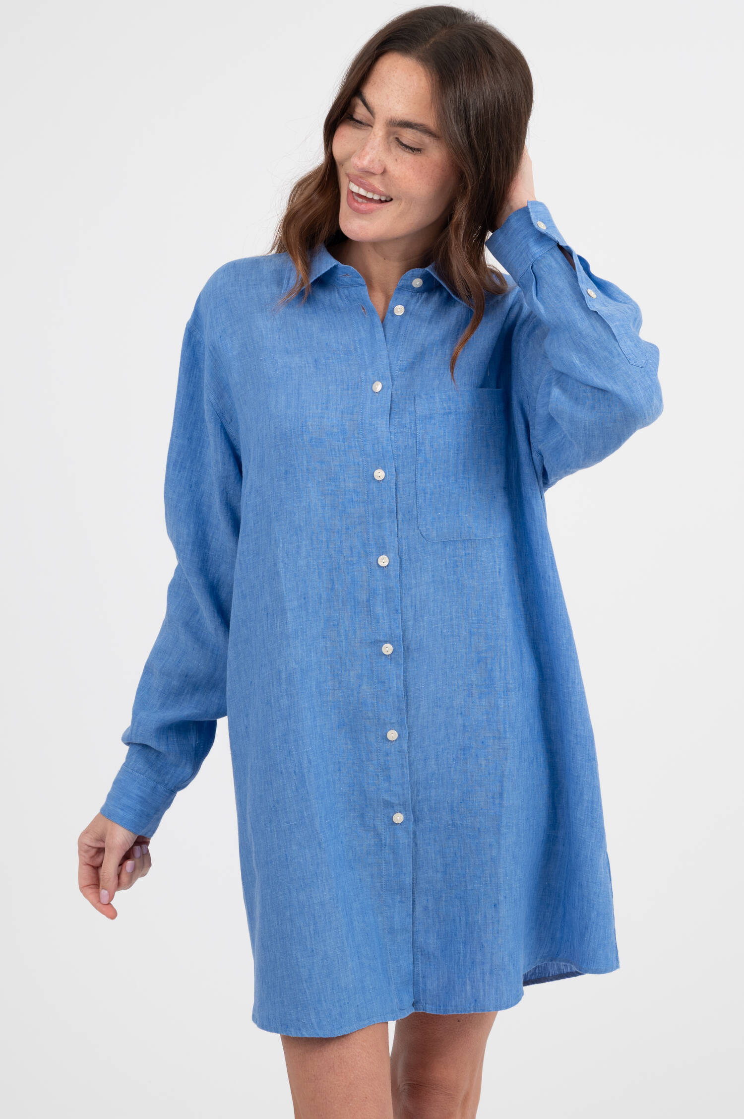 Leinenbluse TAHIA in Blau meliert