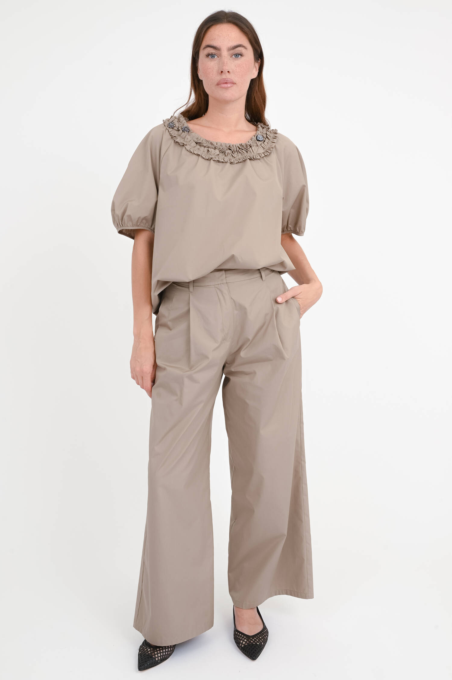 Wide-Leg Hose NORA in Taubengrau