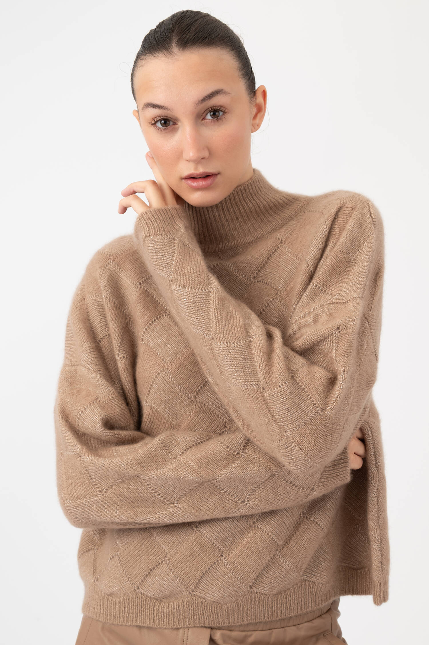 Stehkragen-Pullover mit Rautenmuster in Braun Stehkragen-Pullover mit Rautenmuster in Braun