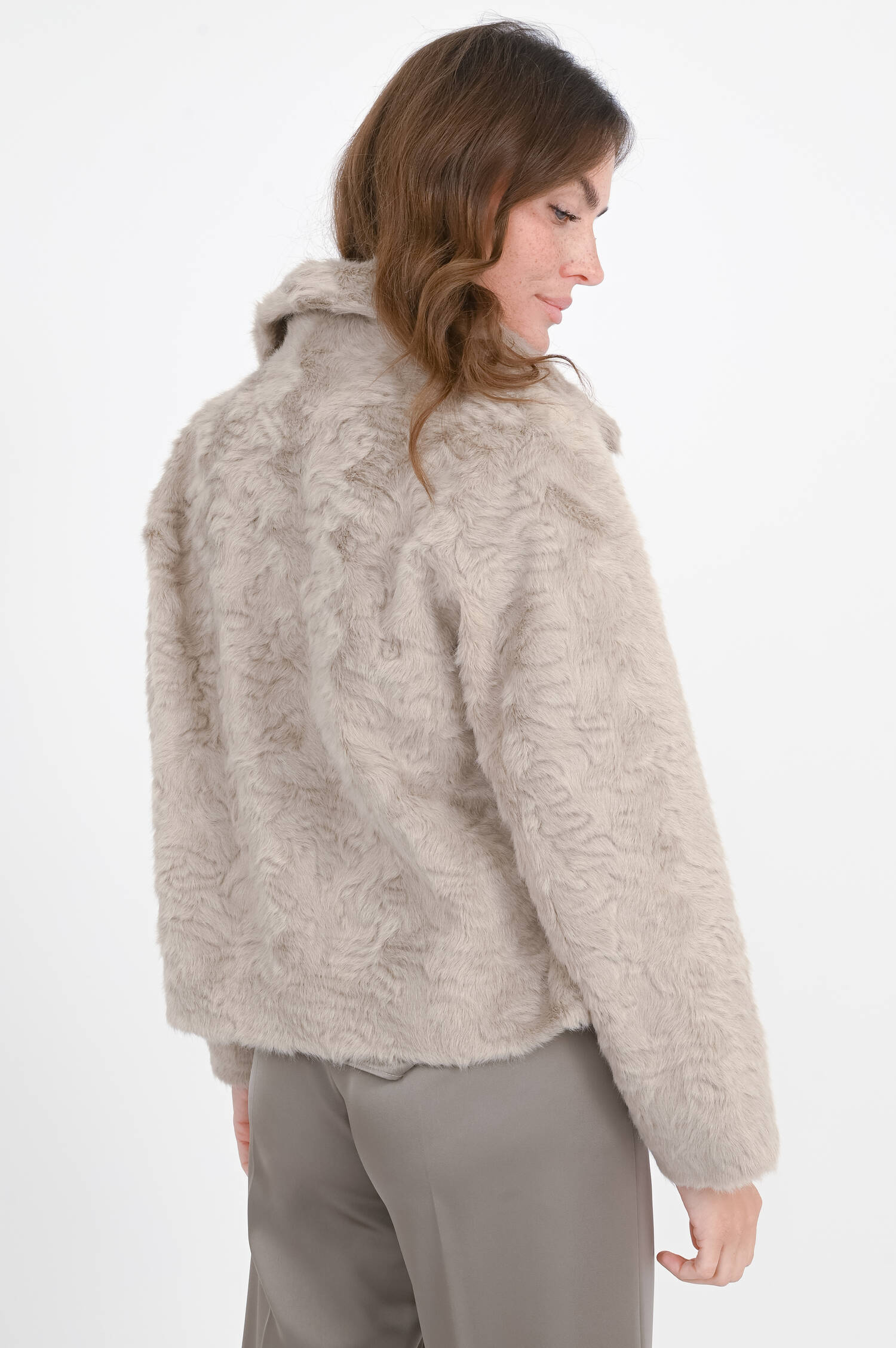 Faux Fur Jacke XANA in hellem Taupe