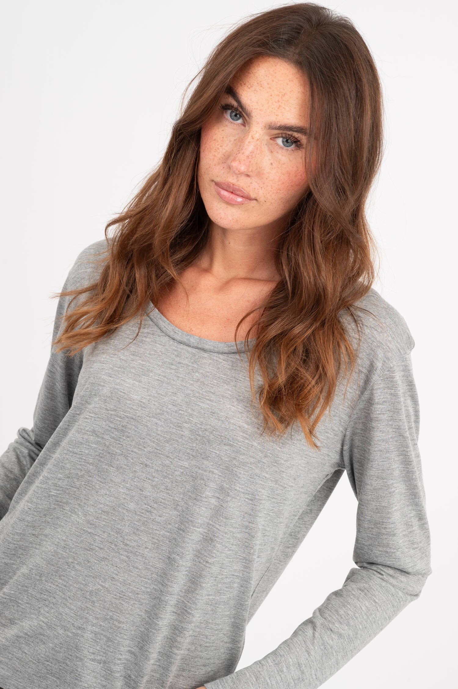 Langarm-Shirt in Grau meliert