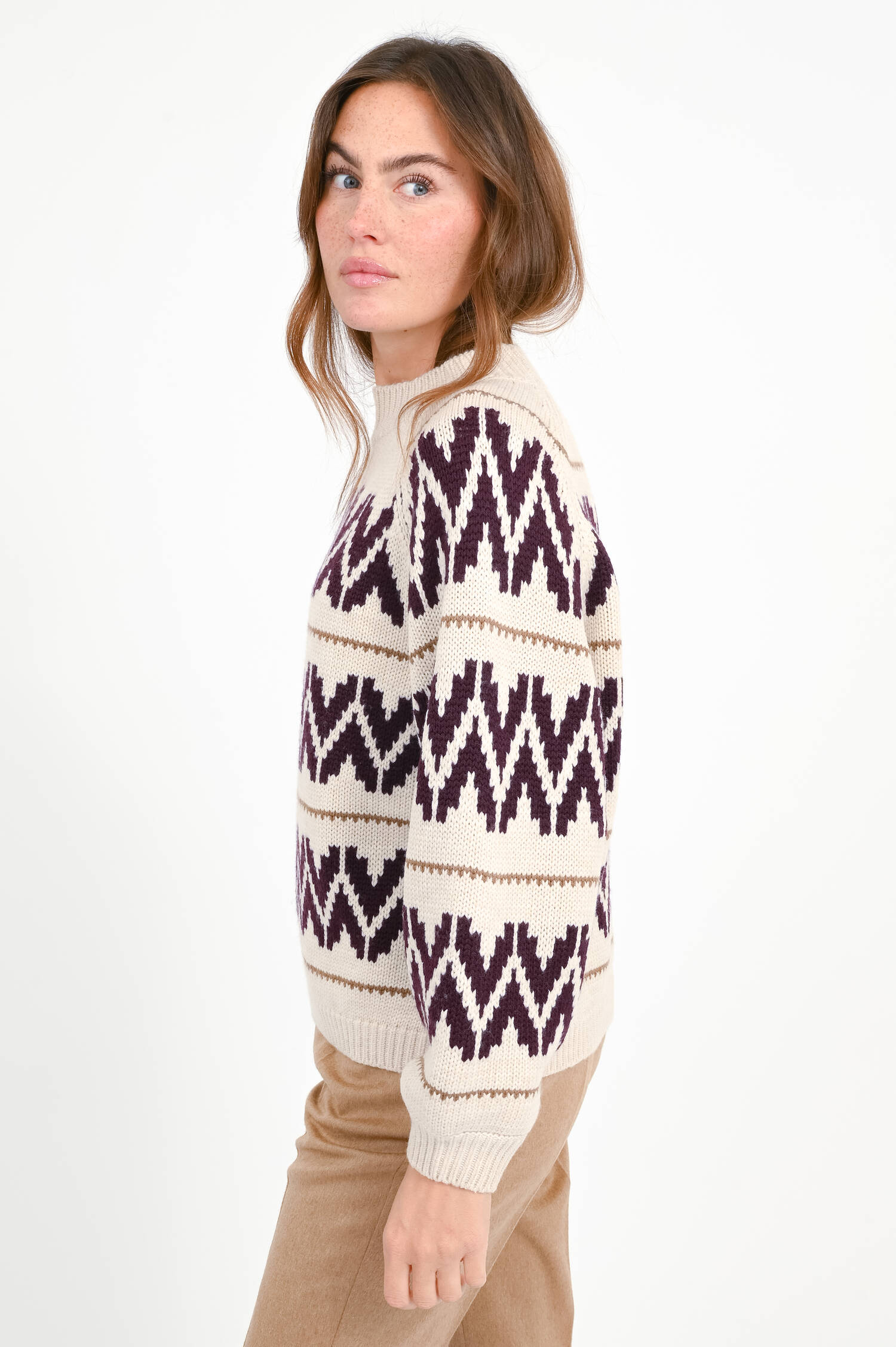 Wollpullover mit Allover-Design in Light Beige
