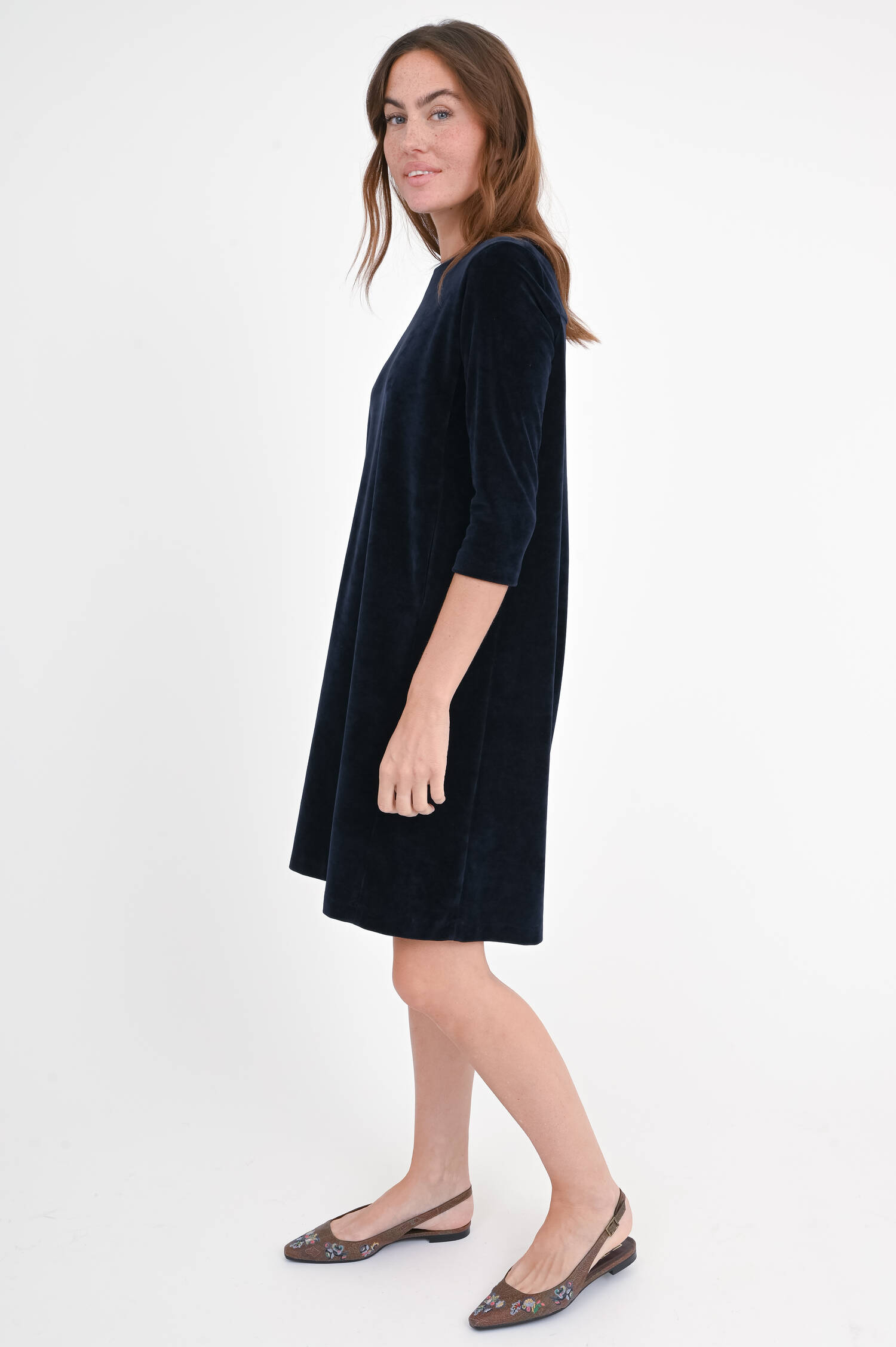 Samt-Kleid mit 3/4 Arm in Navy
