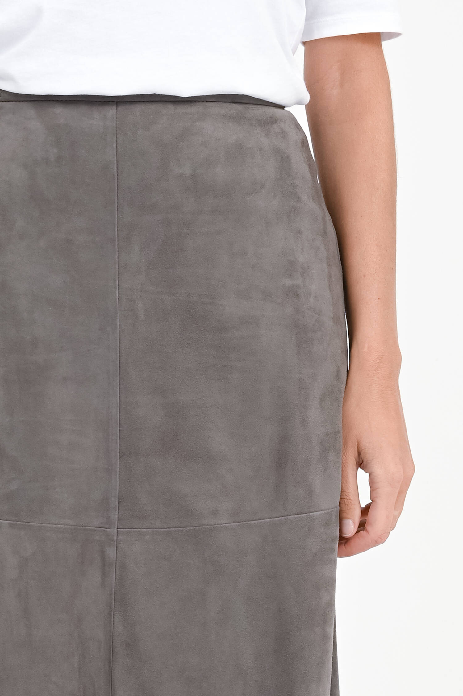 Leder-Midi-Rock CIPRIA in Grau