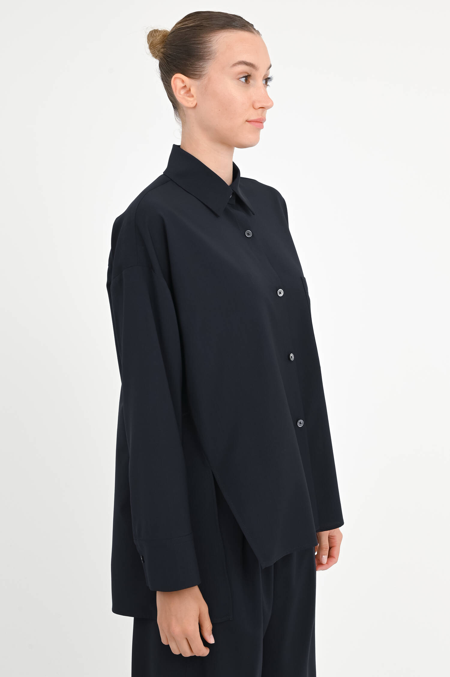 Bluse aus Schurwolle in Navy