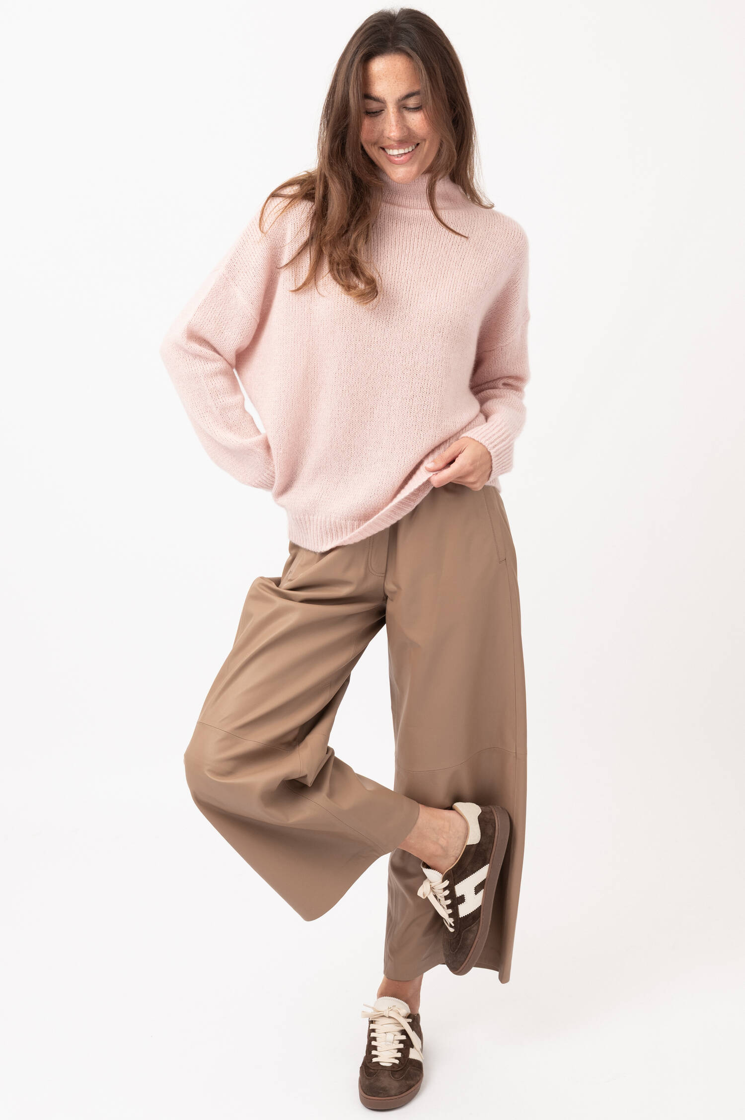 Cashmere-Seiden-Stehkragen-Pullover in Rosa