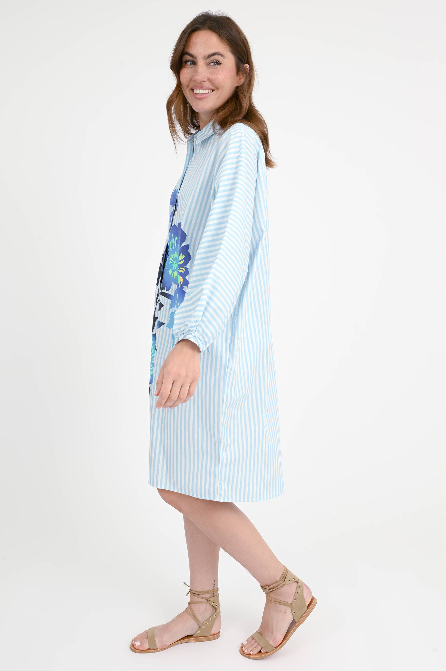 Gestreiftes Kleid HOSES mit Blumen-Print in Blau