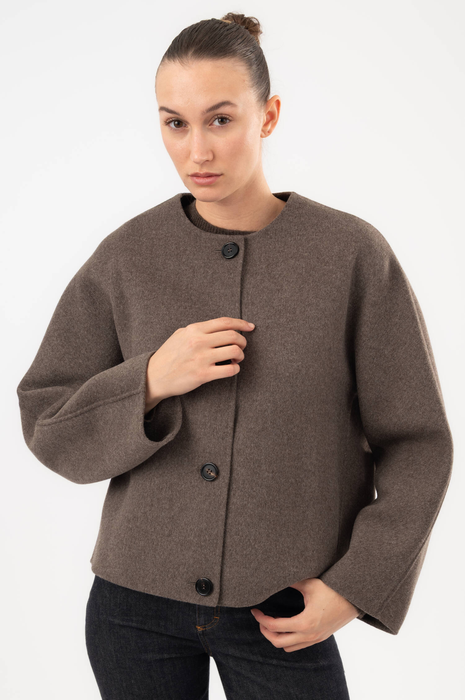 Wolljacke KATE mit Schal in Grau