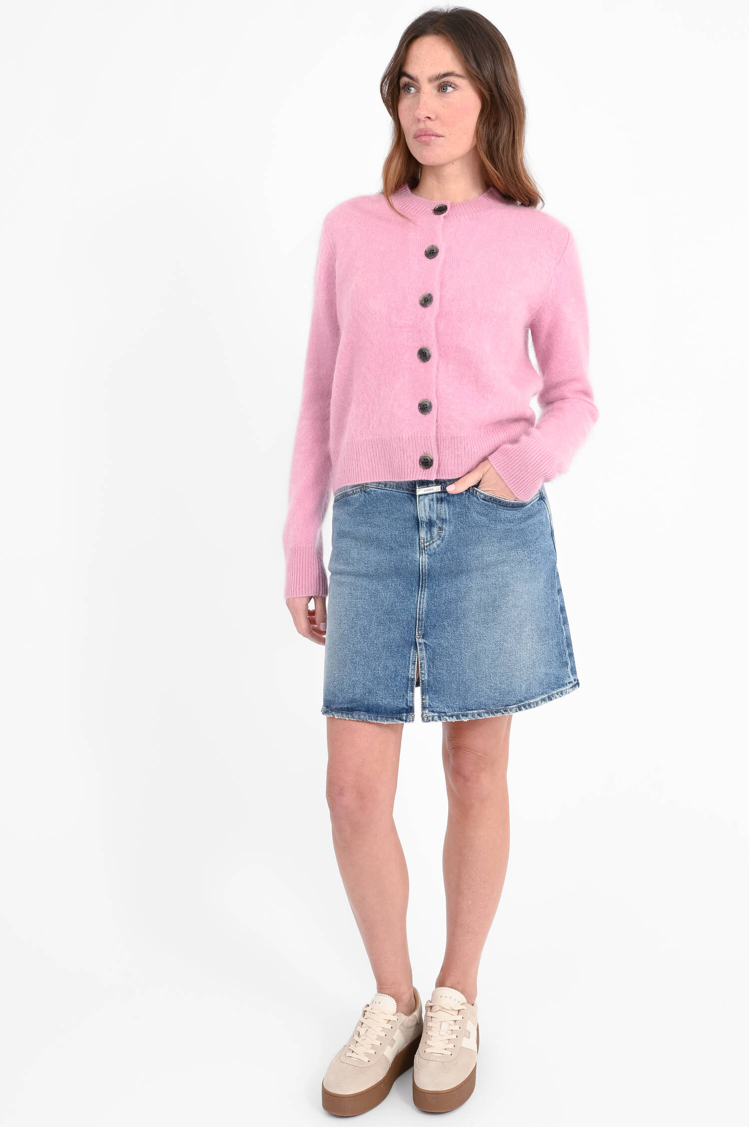 Cashmere-Cardigan mit Hairy-Optik in Rosa