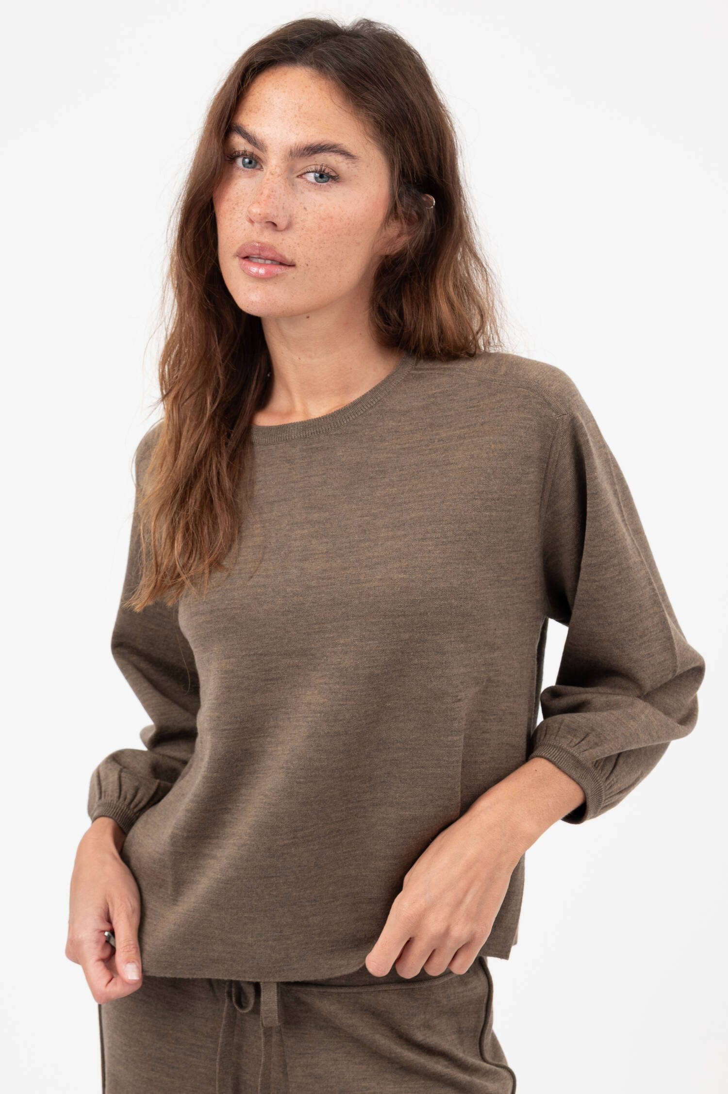 Woll-Mix-Pullover in Braun meliert
