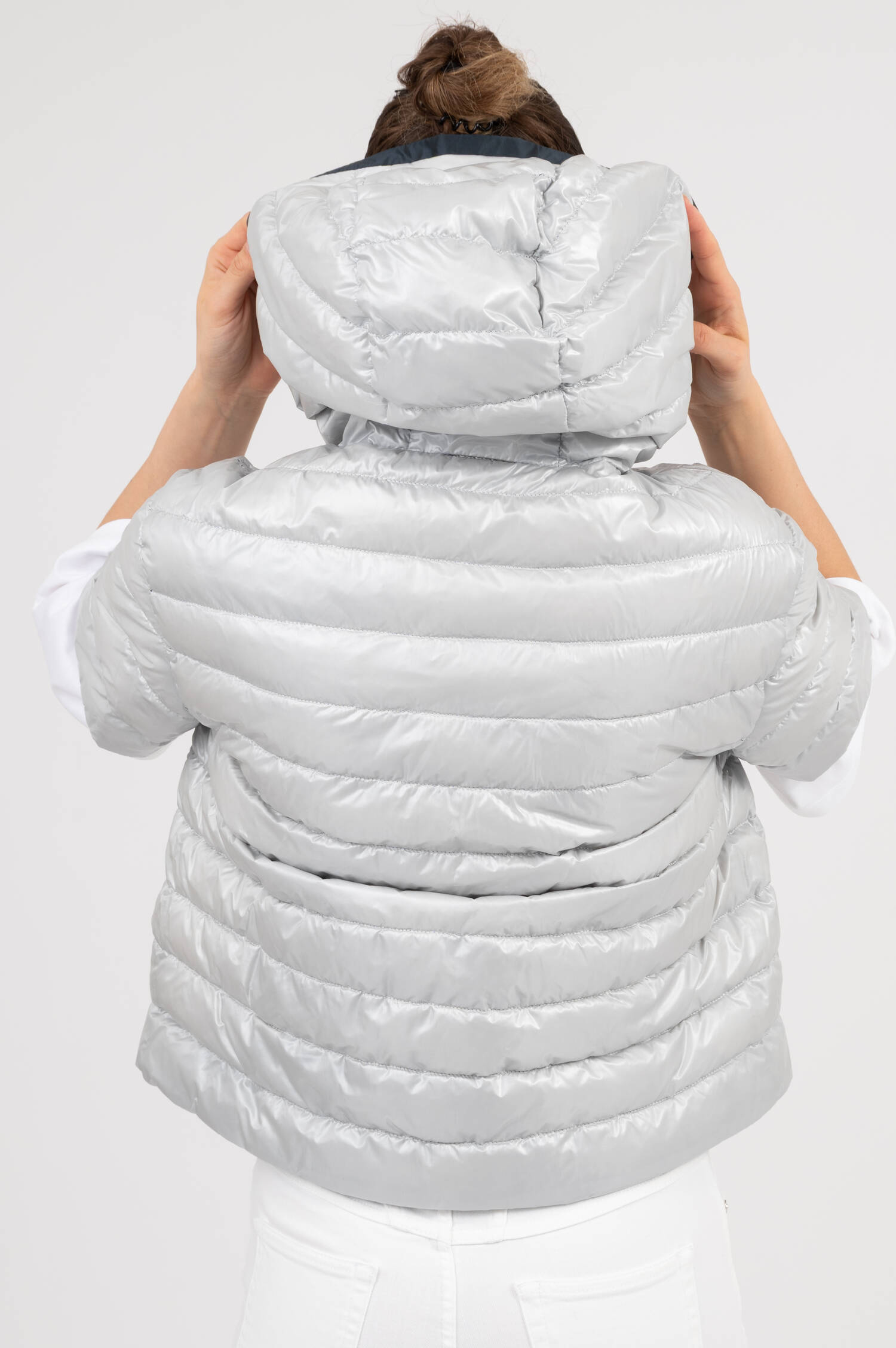 Wendegilet mit Kapuze in Navyblau/Grau