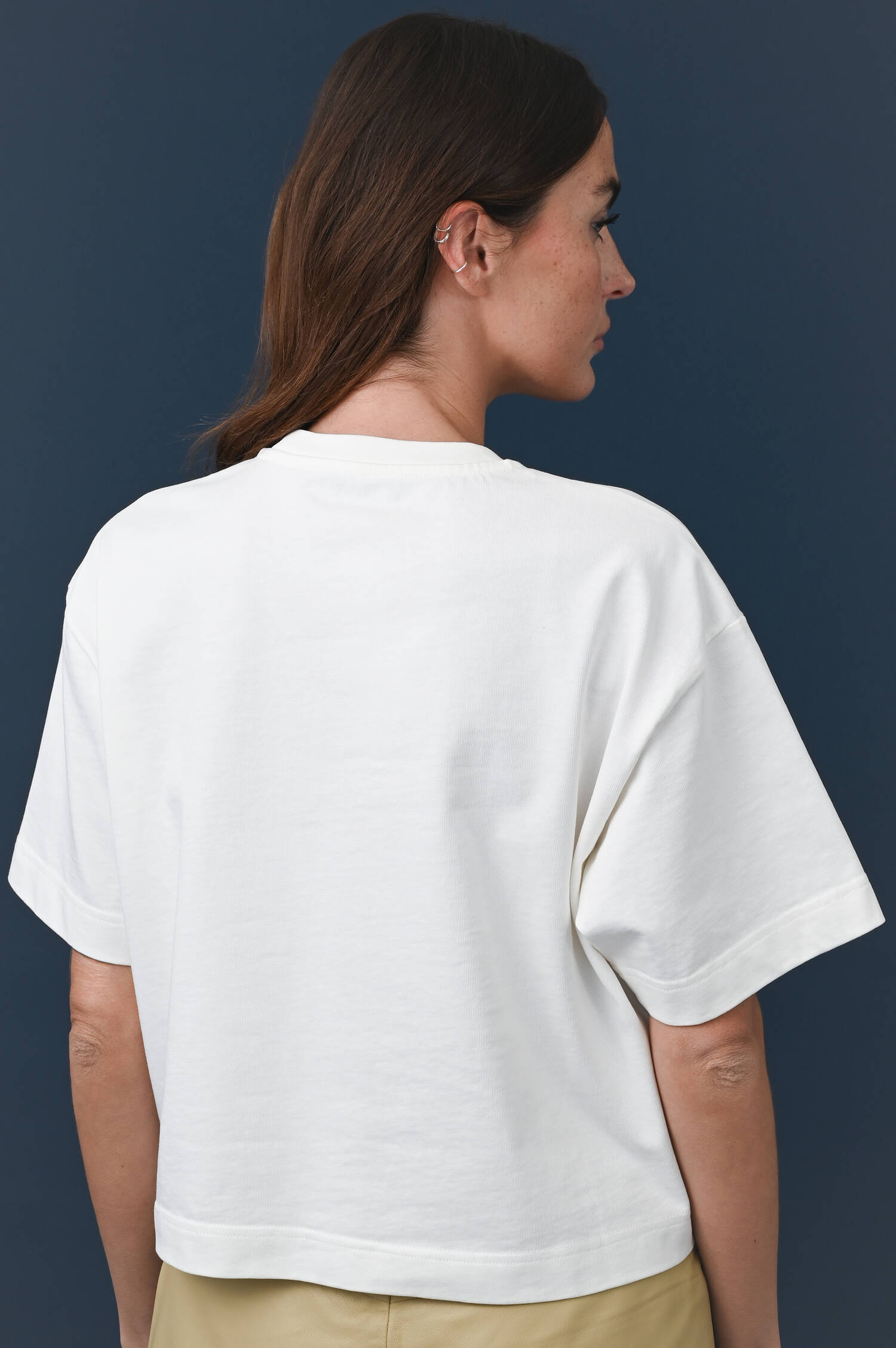Boxy Cropped T-Shirt aus Baumwolljersey in Weiß
