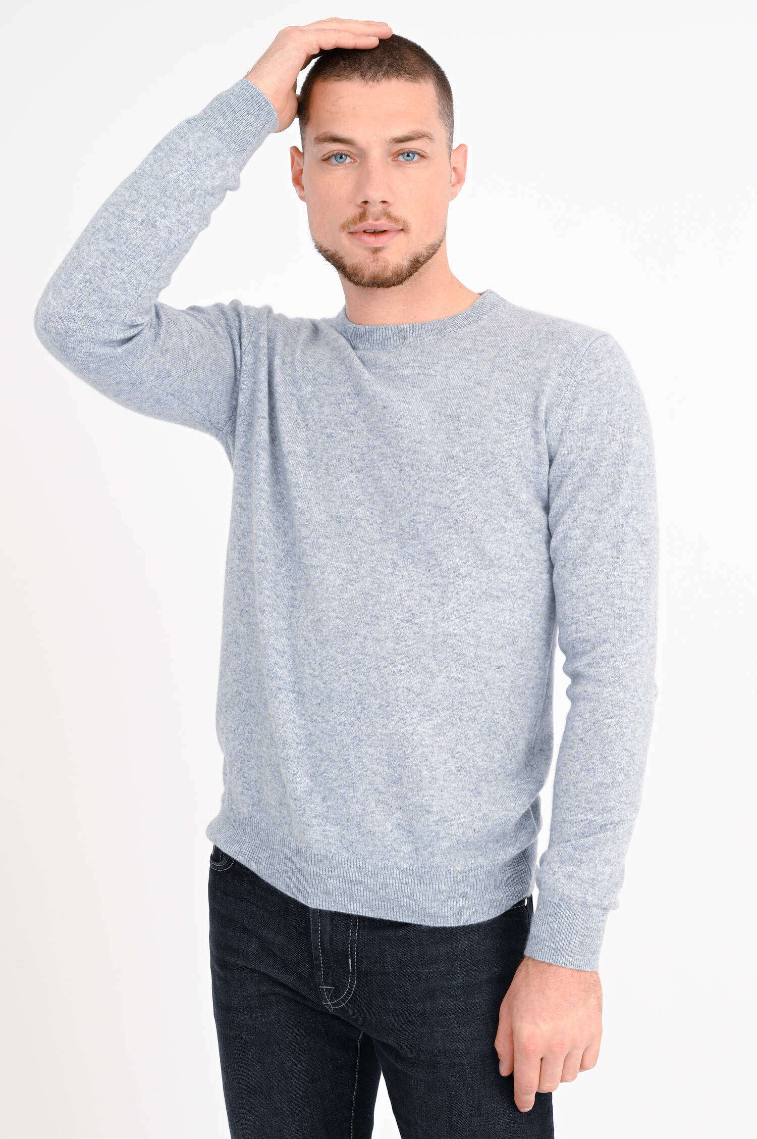 Rundhals-Pullover aus Cashmere in Hellgrau Rundhals-Pullover aus Cashmere in Hellgrau