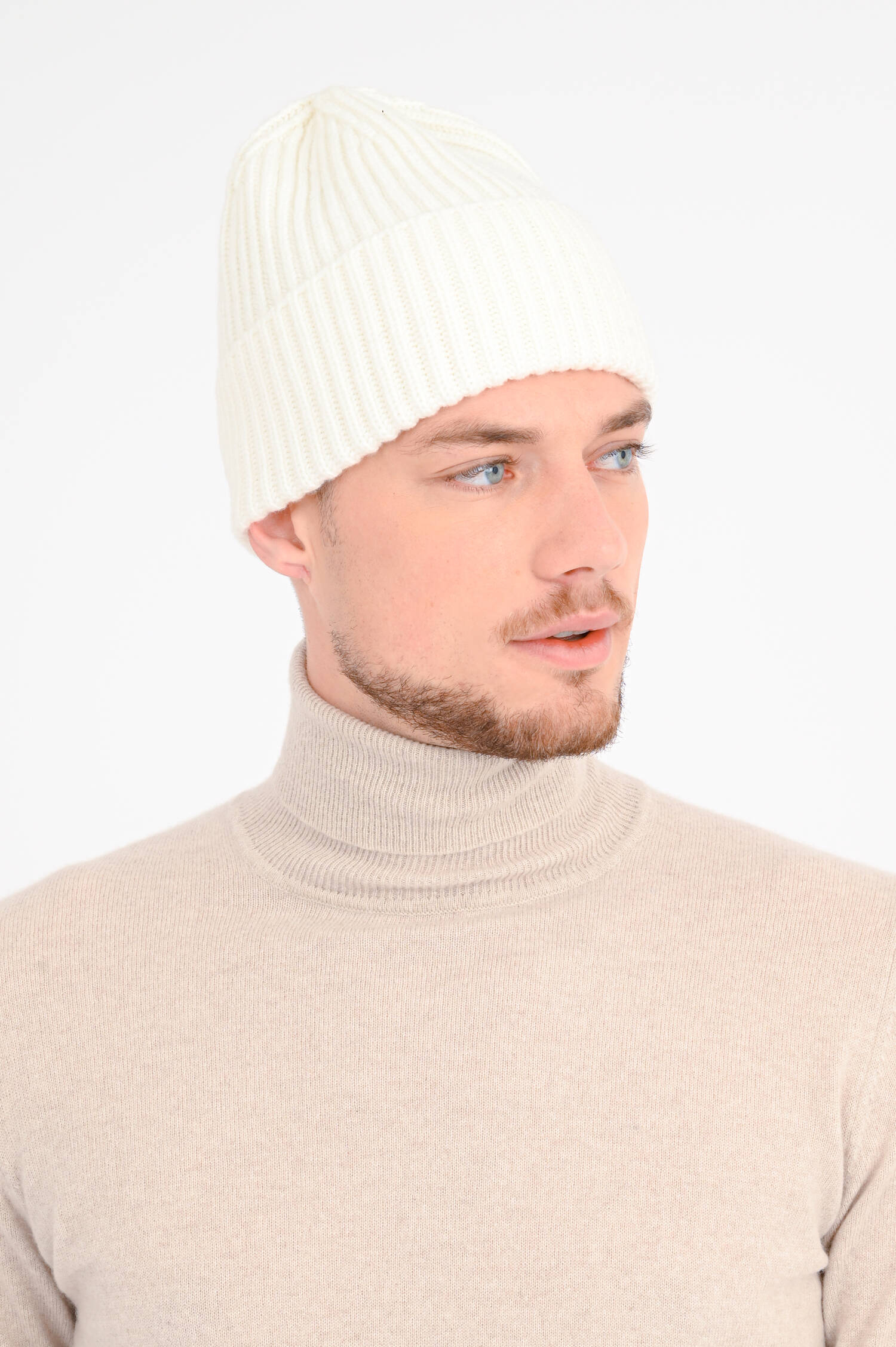 Rippstrick Mütze aus Cashmere in Creme