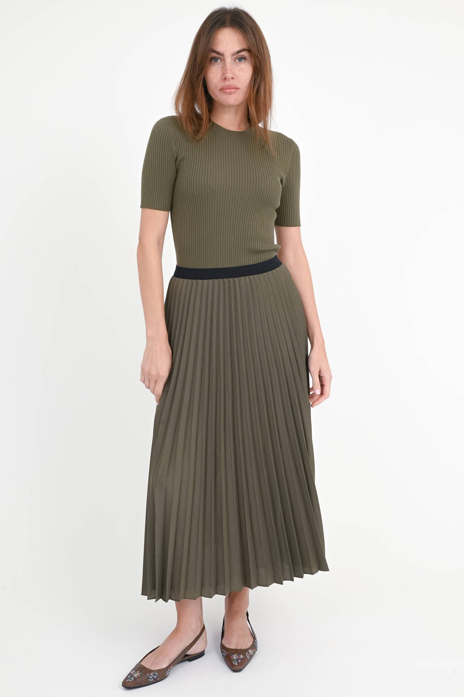 Midi-Plisseerock in Khaki Midi-Plisseerock in Khaki