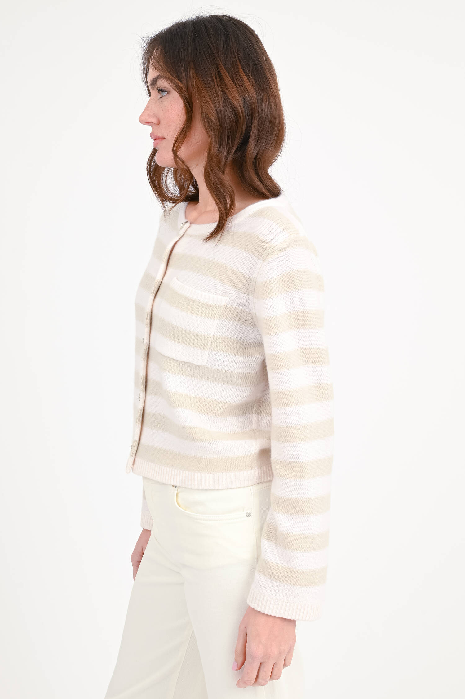 Cashmere-Strickweste in Beige/Natur gestreift