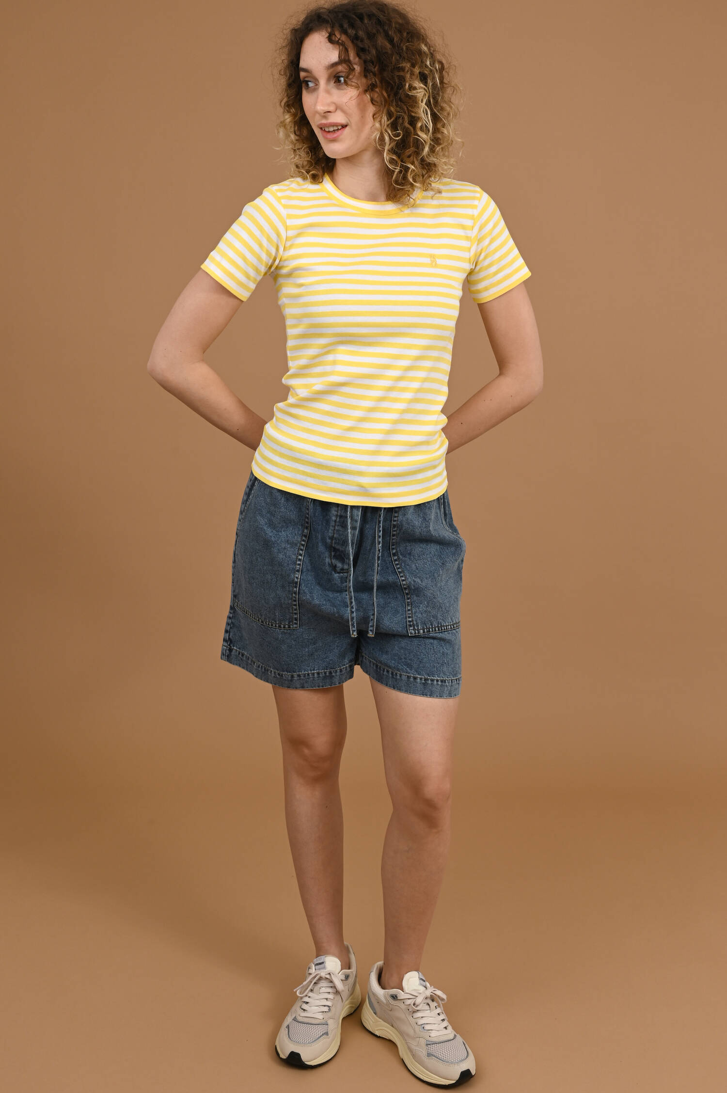 Streifen T-Shirt mit Froschaufstick in Gelb/Weiß Streifen T-Shirt mit Froschaufstick in Gelb/Weiß