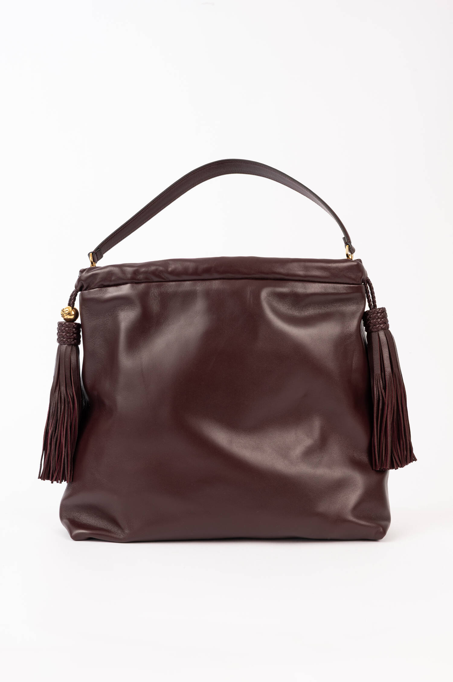 Ledershopper mit Quasten in Marone