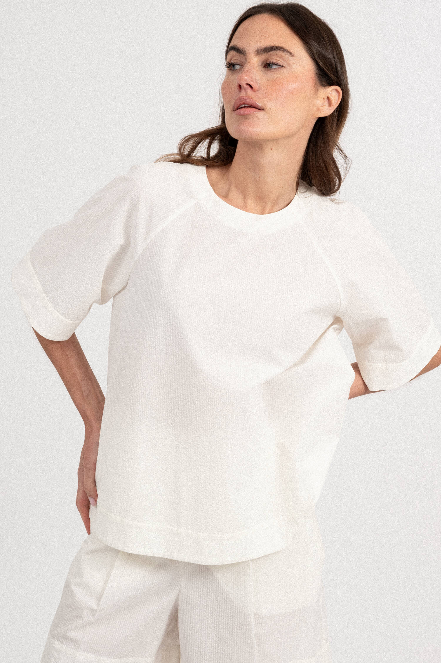 Seersucker Blusenshirt RIDENTE in Weiß