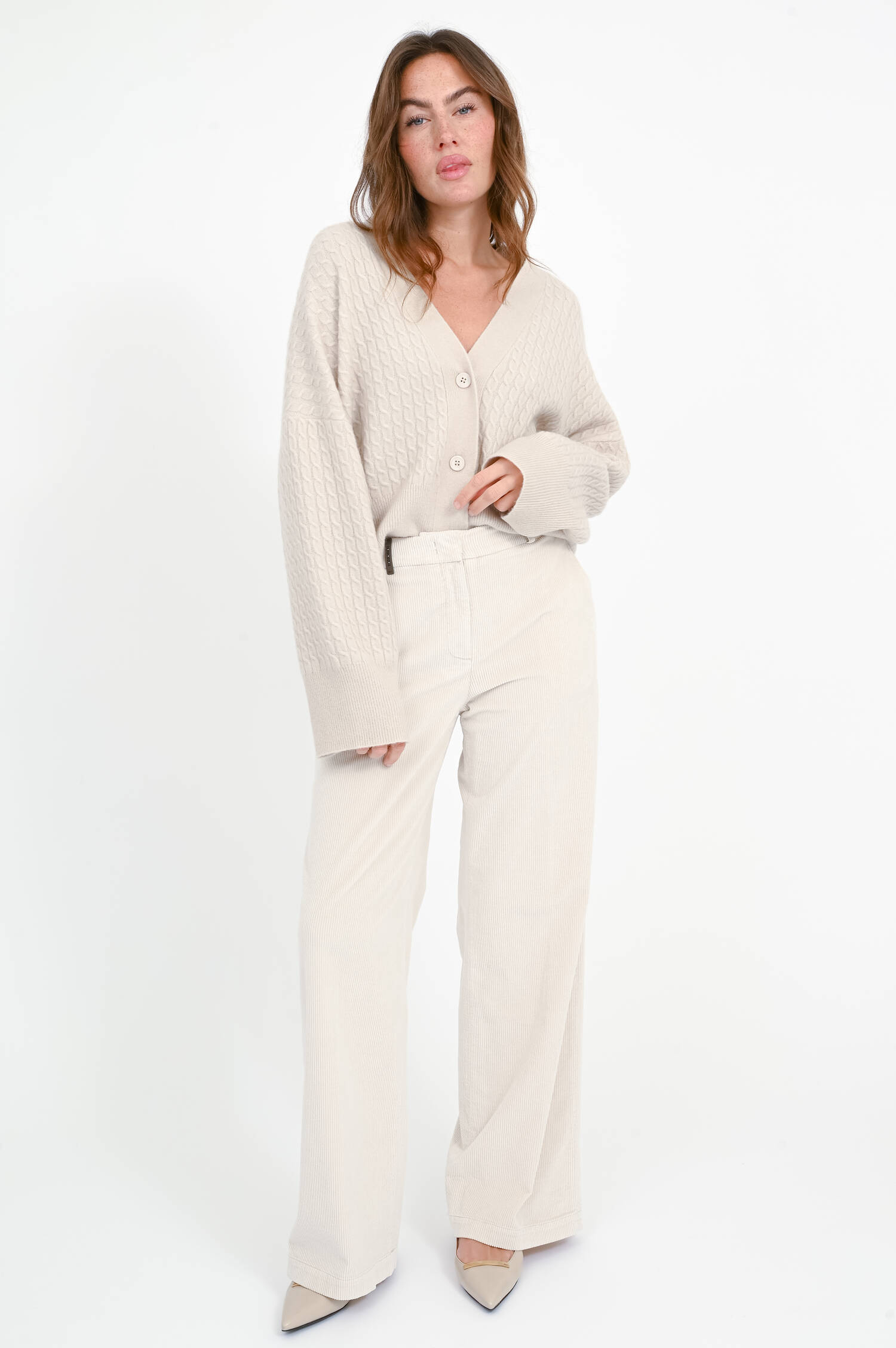 Straight-Leg-Pants aus Cord in Opal White