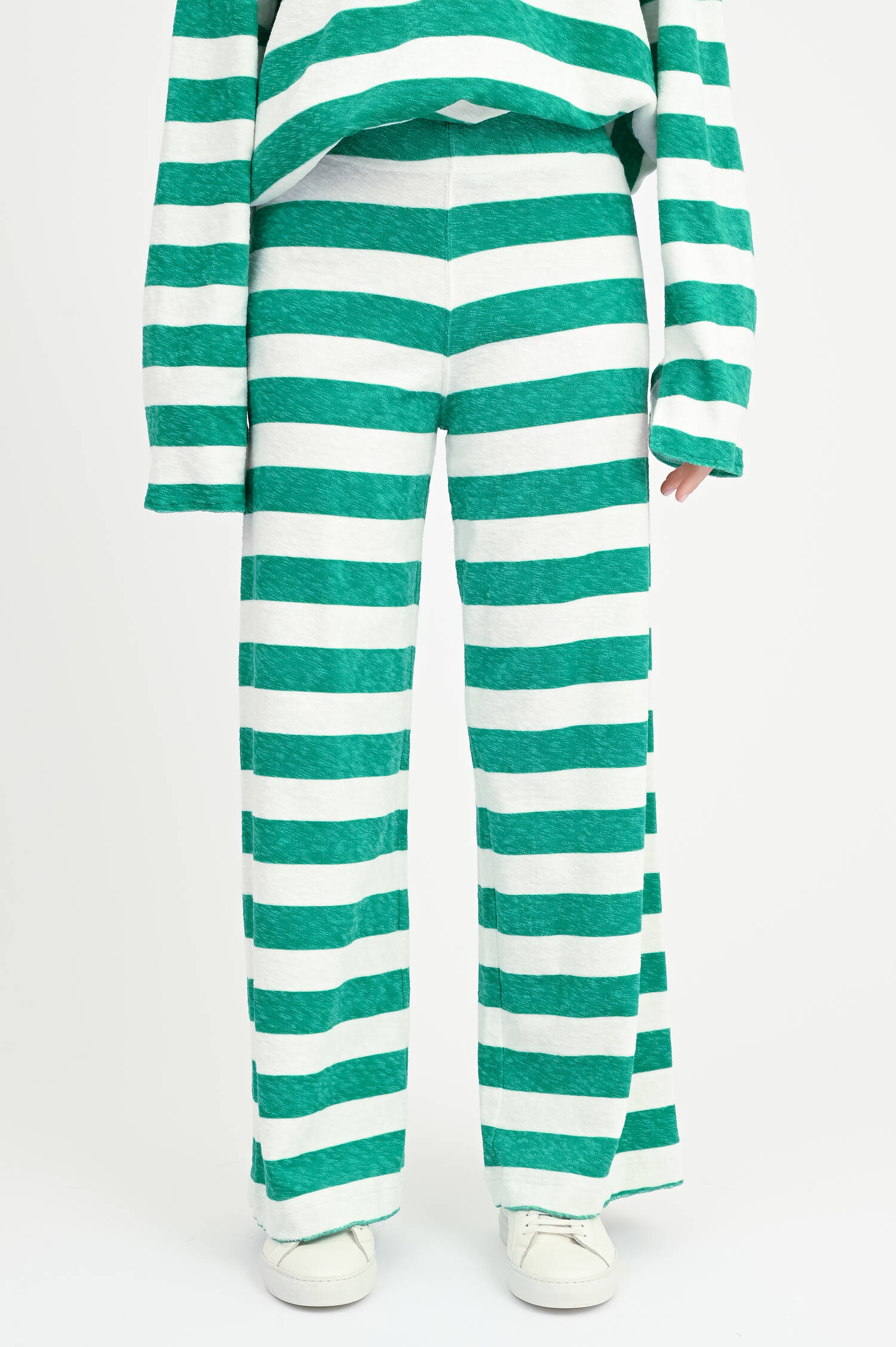 Gestreifte Frottee-Hose ELENYA in Grün/Weiß
