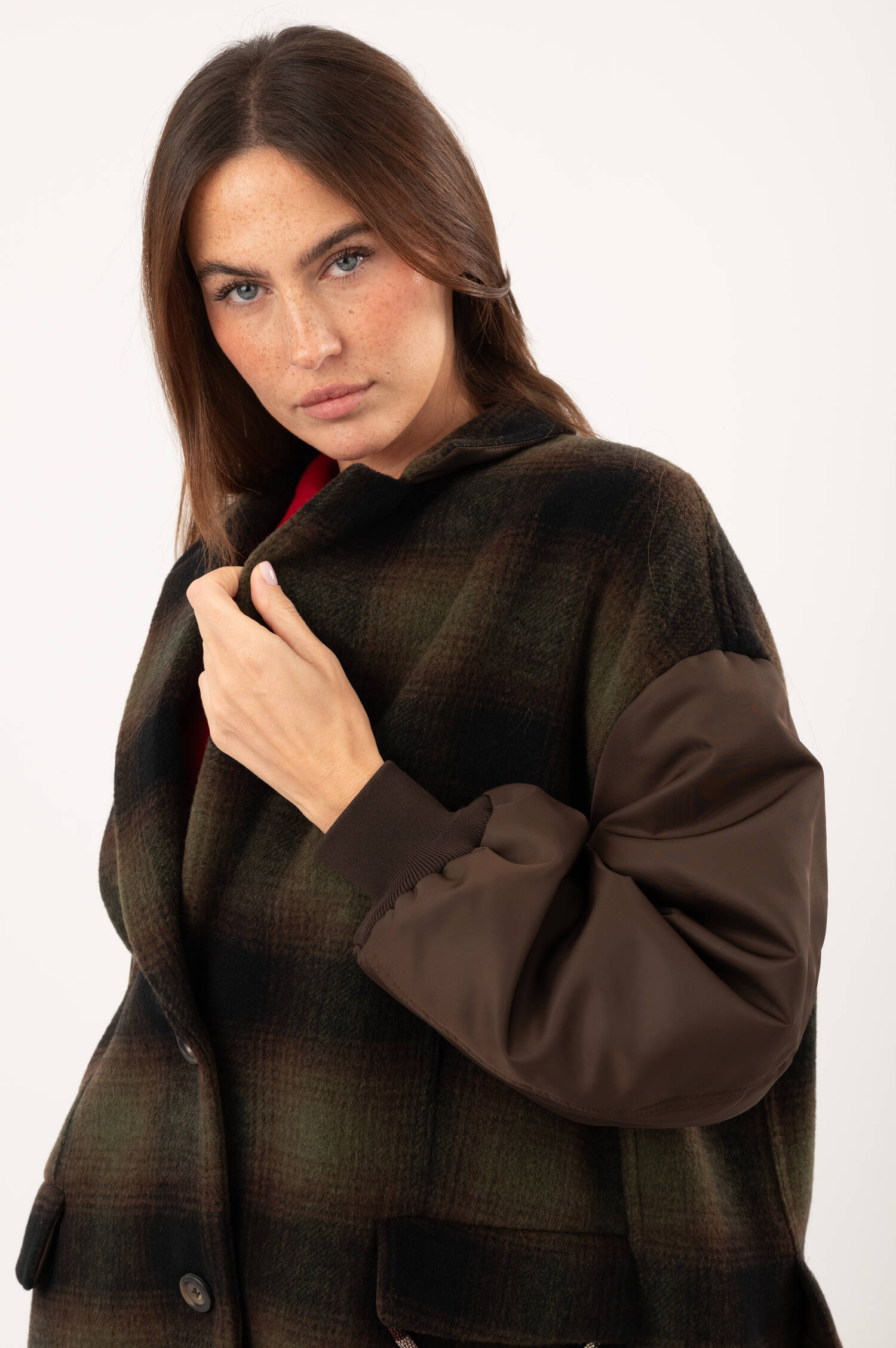 Woll-Mix-Jacke KARO in Braun/Grün