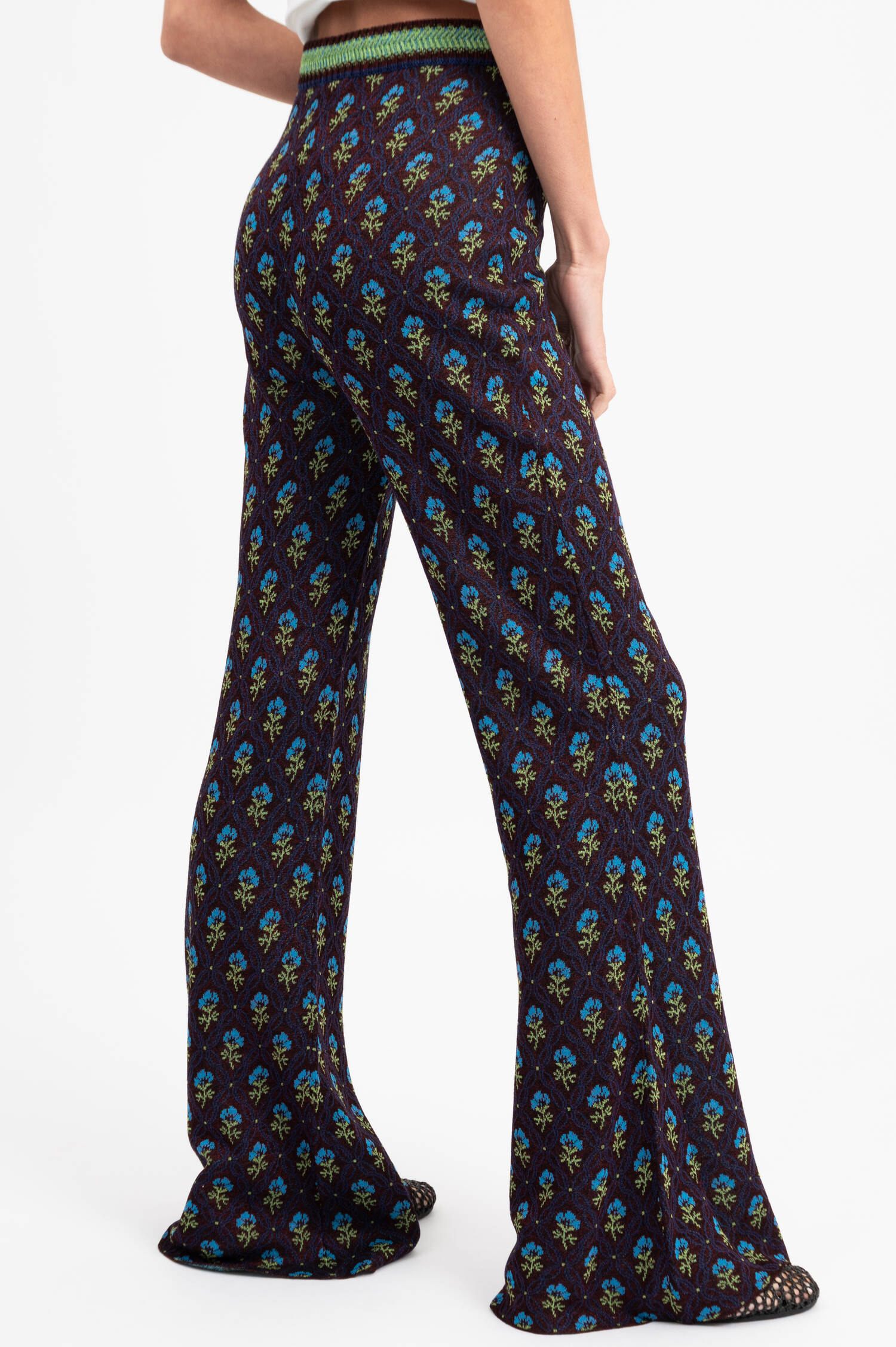 Bootcut Jacquard-Hose mit floralem Rautenmotiv