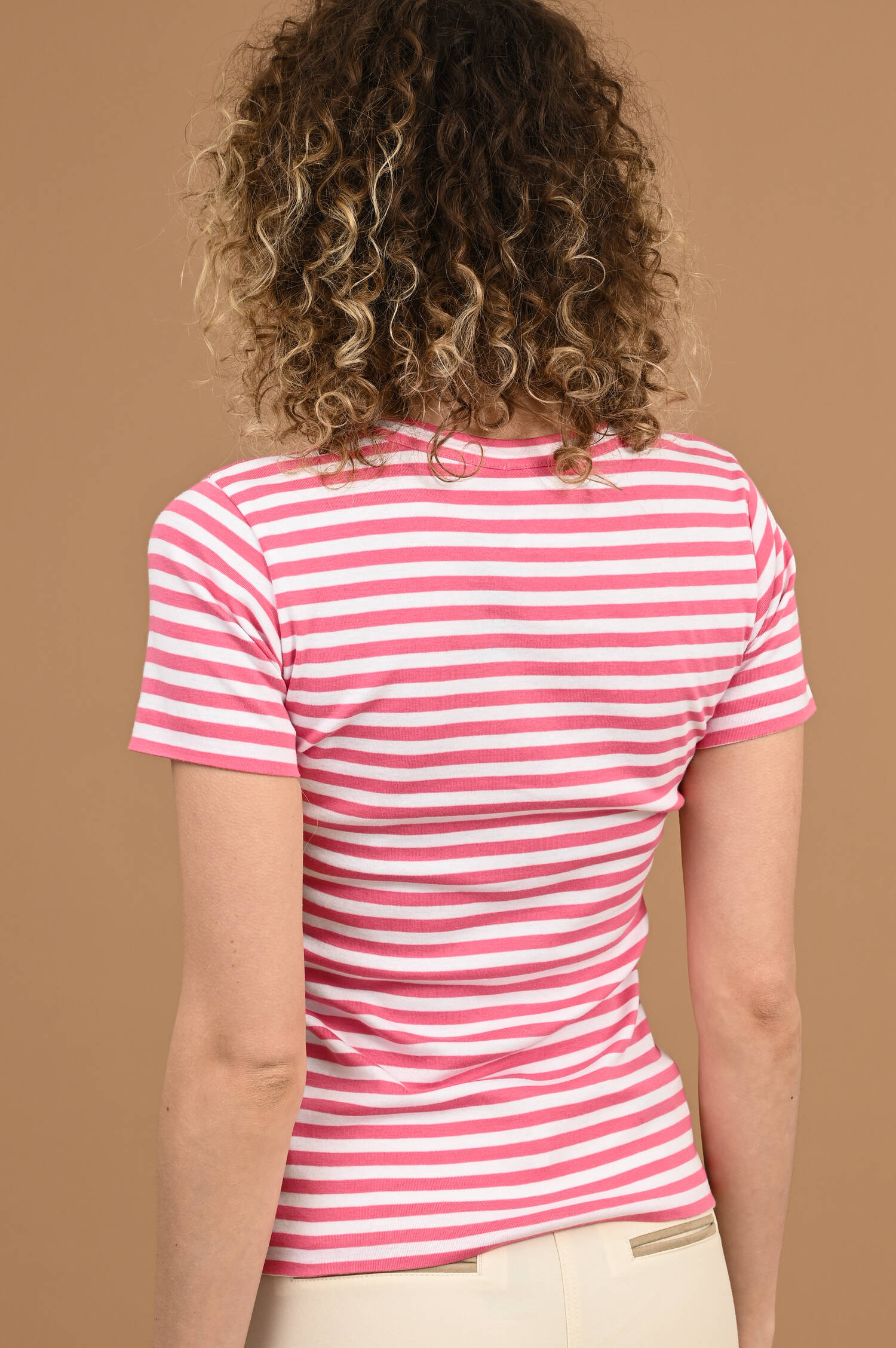 Streifen T-Shirt mit Froschaufstick in Pink/Weiß Streifen T-Shirt mit Froschaufstick in Pink/Weiß