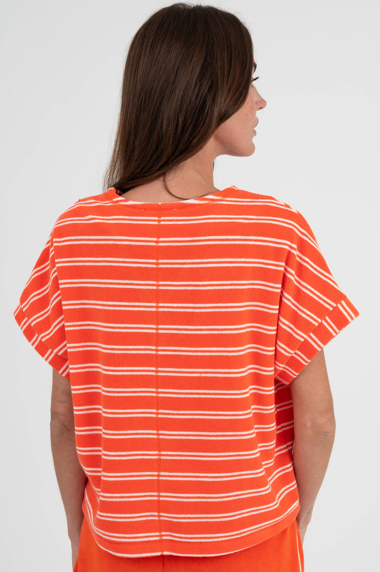 Frottee T-Shirt in Spicy Orange gestreift Frottee T-Shirt in Spicy Orange gestreift
