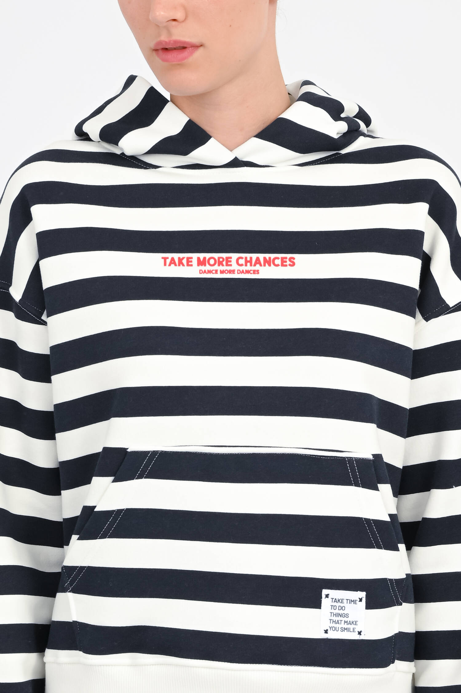 Gestreifter Hoodie LUCKY in Navy/Weiß