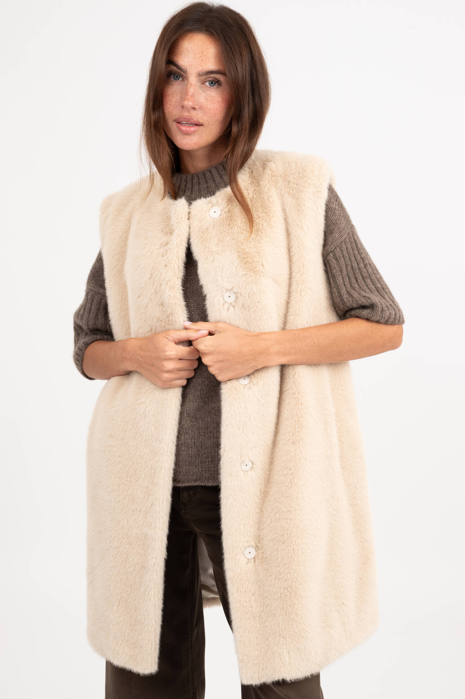 Faux Fur Weste in Beige