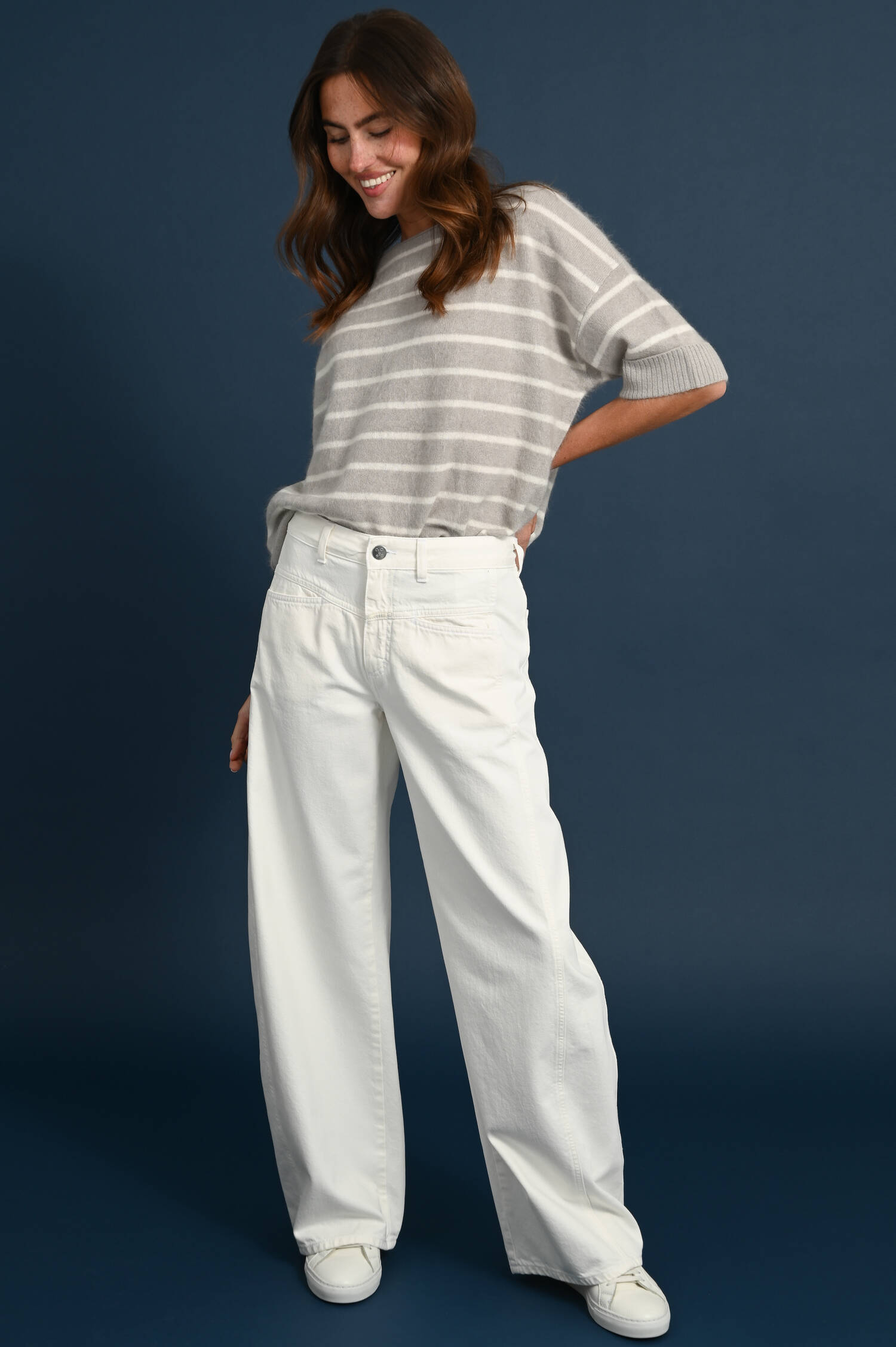 Wide-Leg-Jeans TORI in Ecru