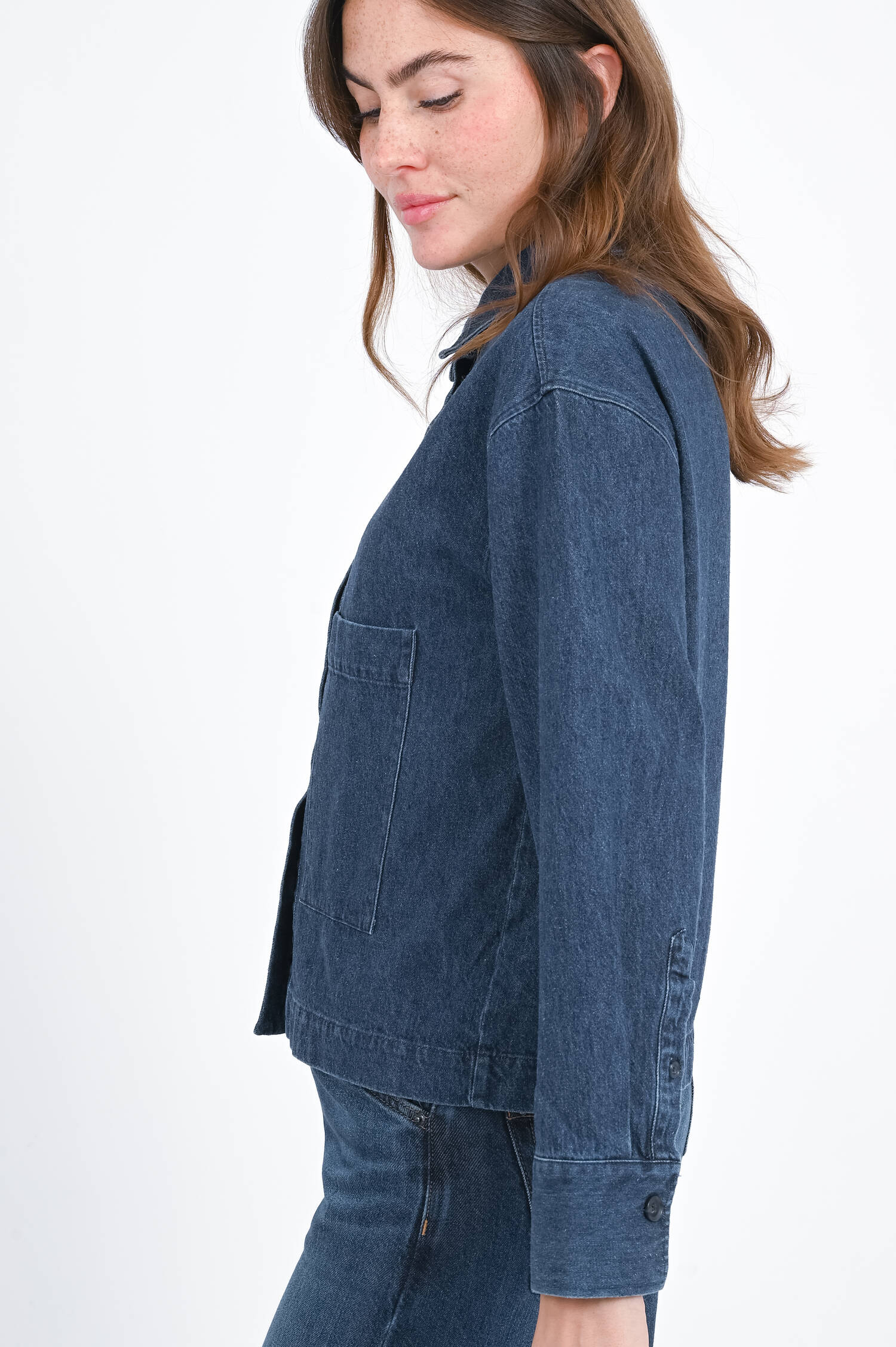 Denim Bluse mit Brusttaschen in Jeansblau