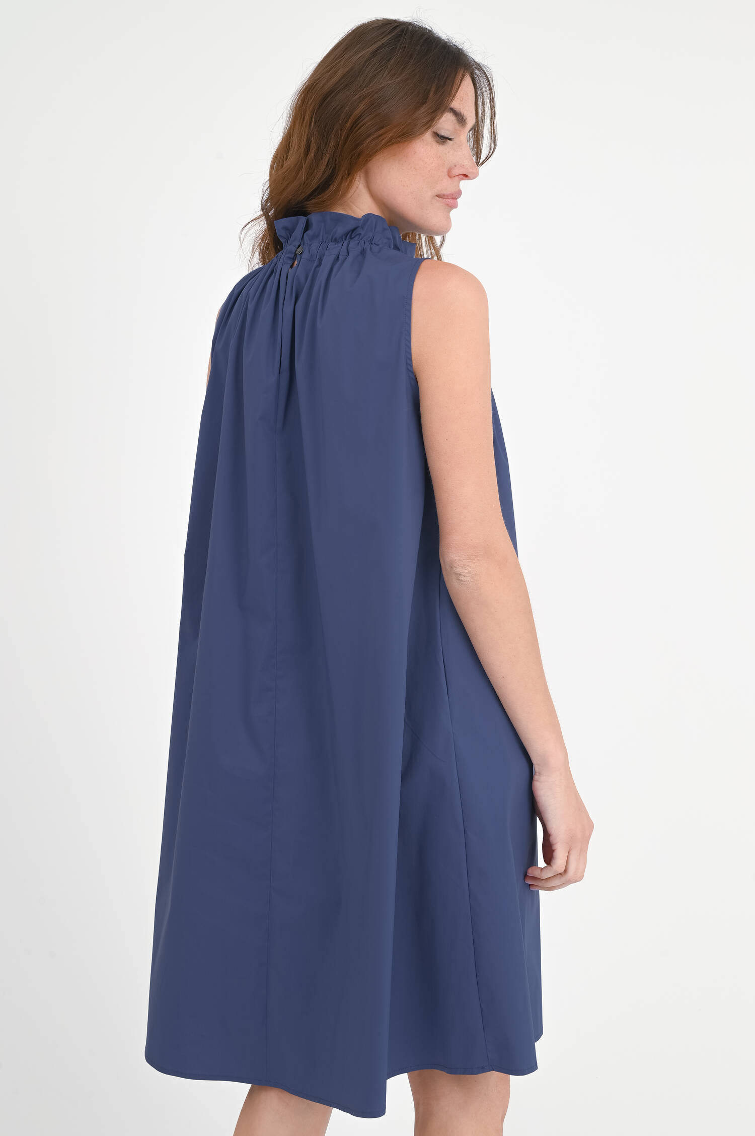 Kleid ANGELA mit Rüschenkragen in Schieferblau