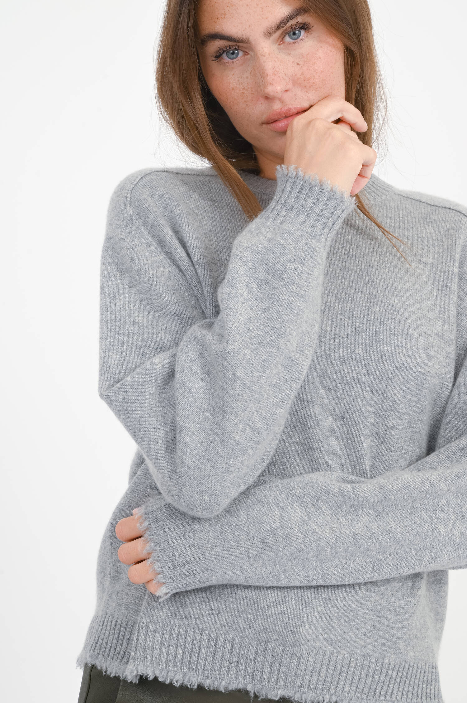 Cashmere-Pullover mit Mäusekante in Light Grey