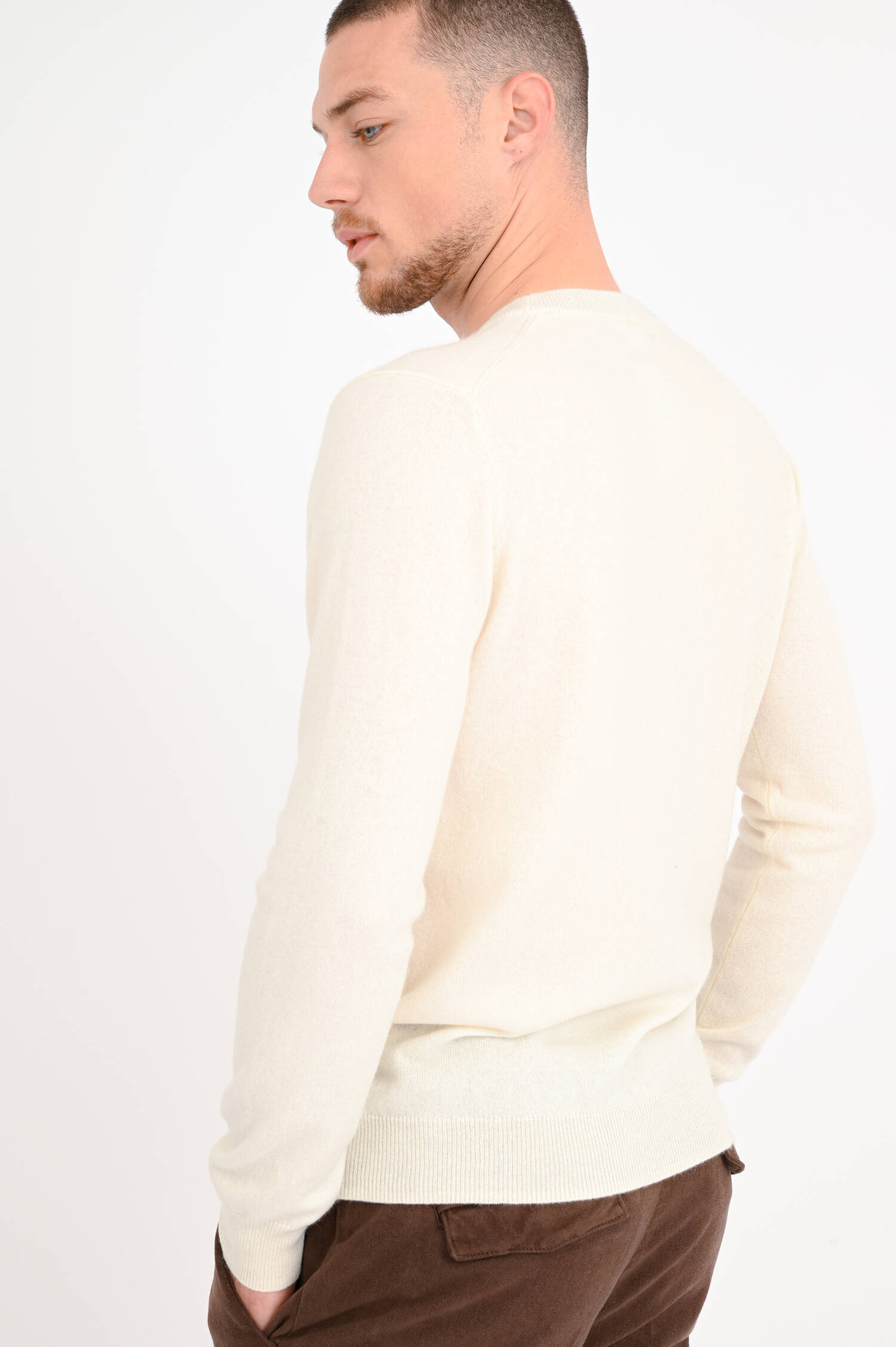 Rundhals-Pullover aus Cashmere in Creme