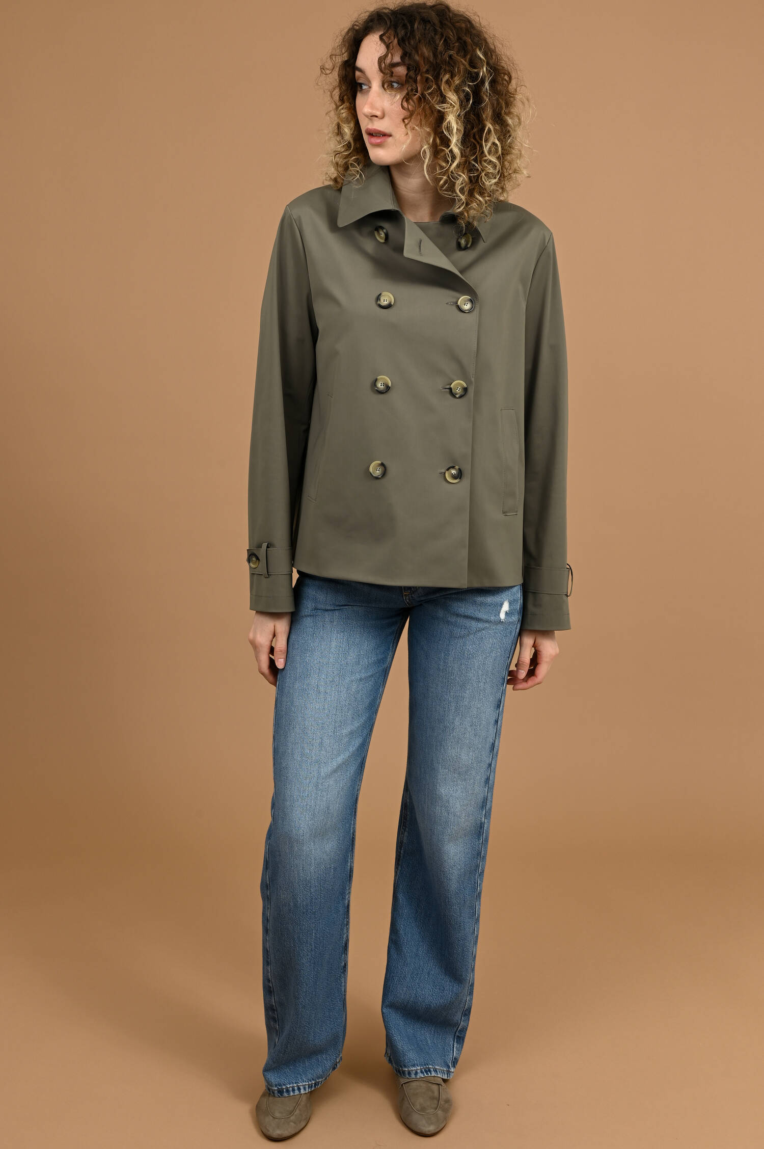 Cropped Trenchcoat in Hunting Grün