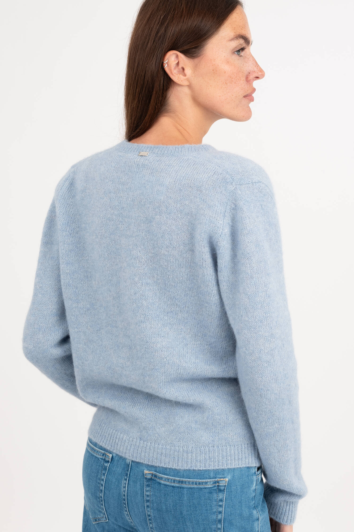 Strickweste mit Lurexfäden in Hellblau Strickweste mit Lurexfäden in Hellblau