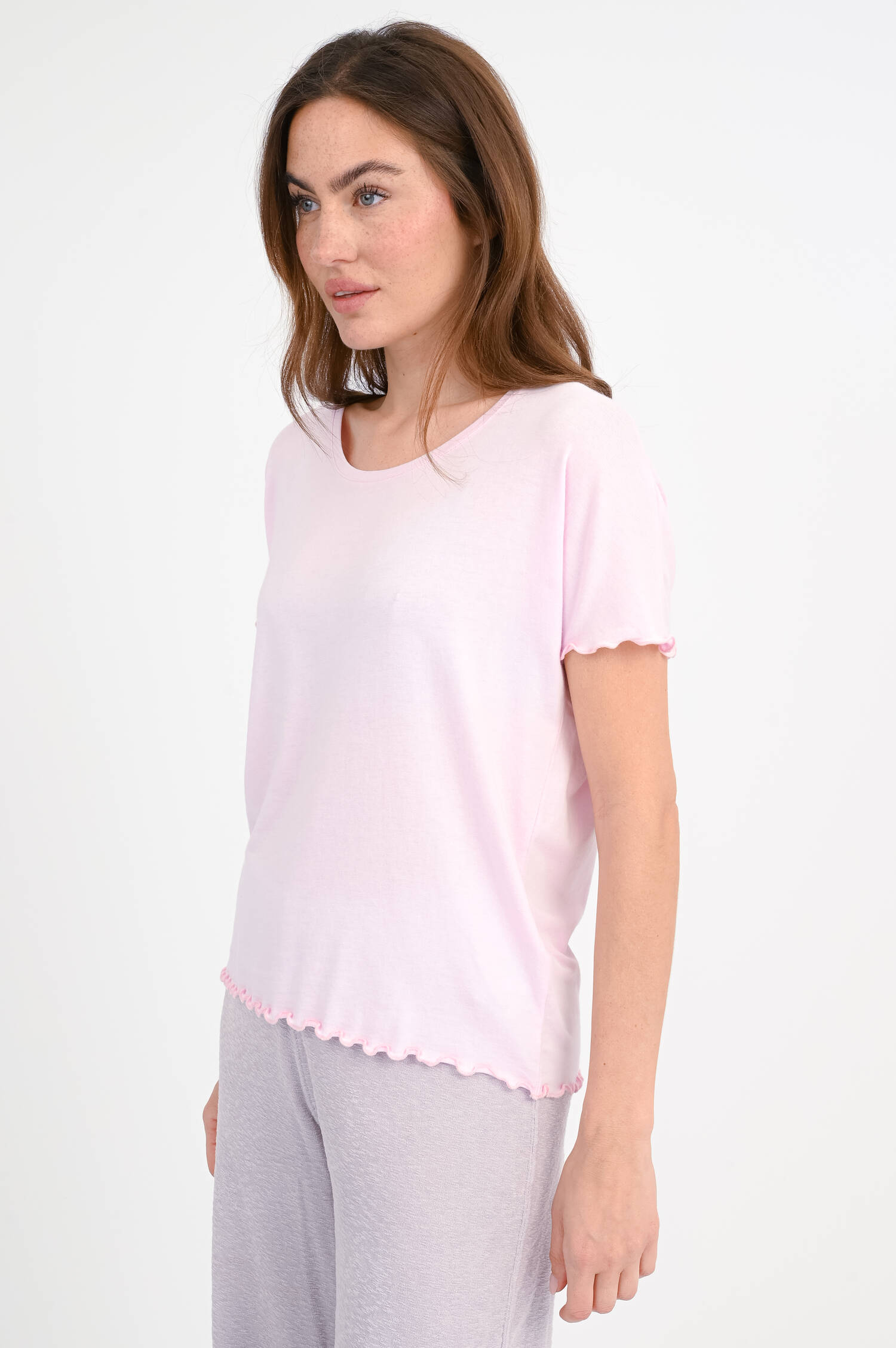Shirt ADELA mit Rüschensaum in Rosa