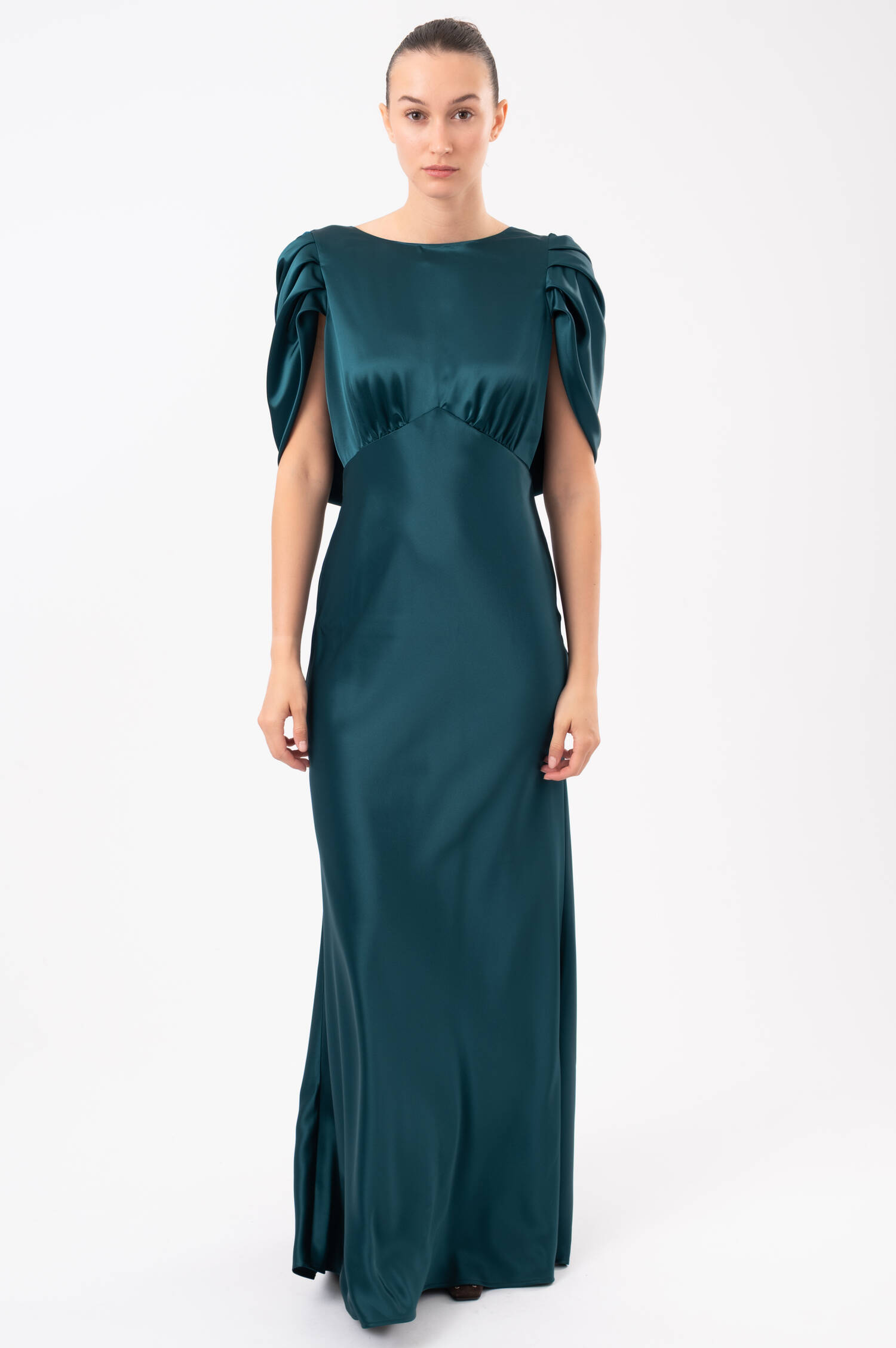 Satin-Maxi-Kleid LOUISE in Petrolblau