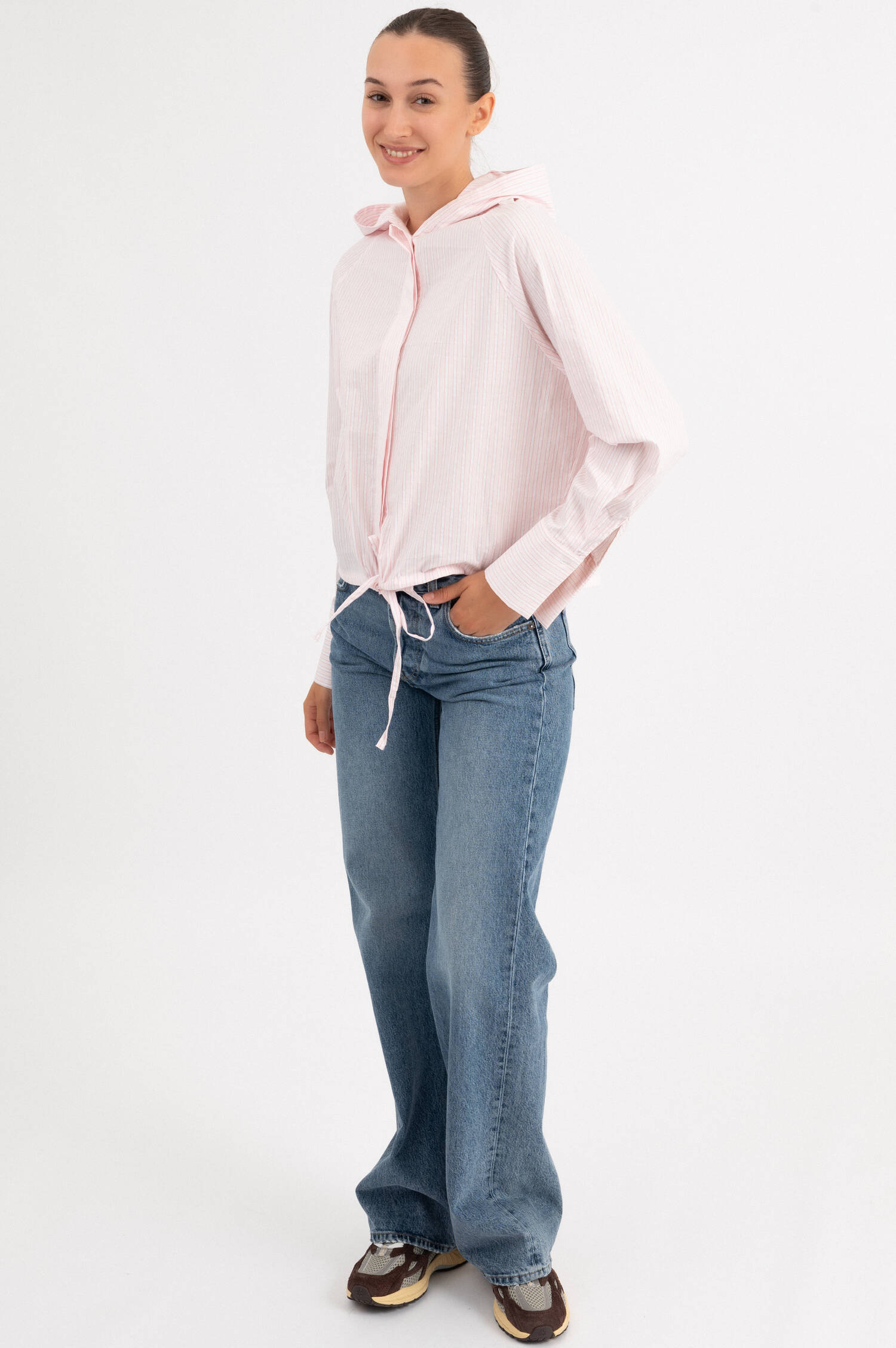 Hoodie Bluse in Rosa gestreift