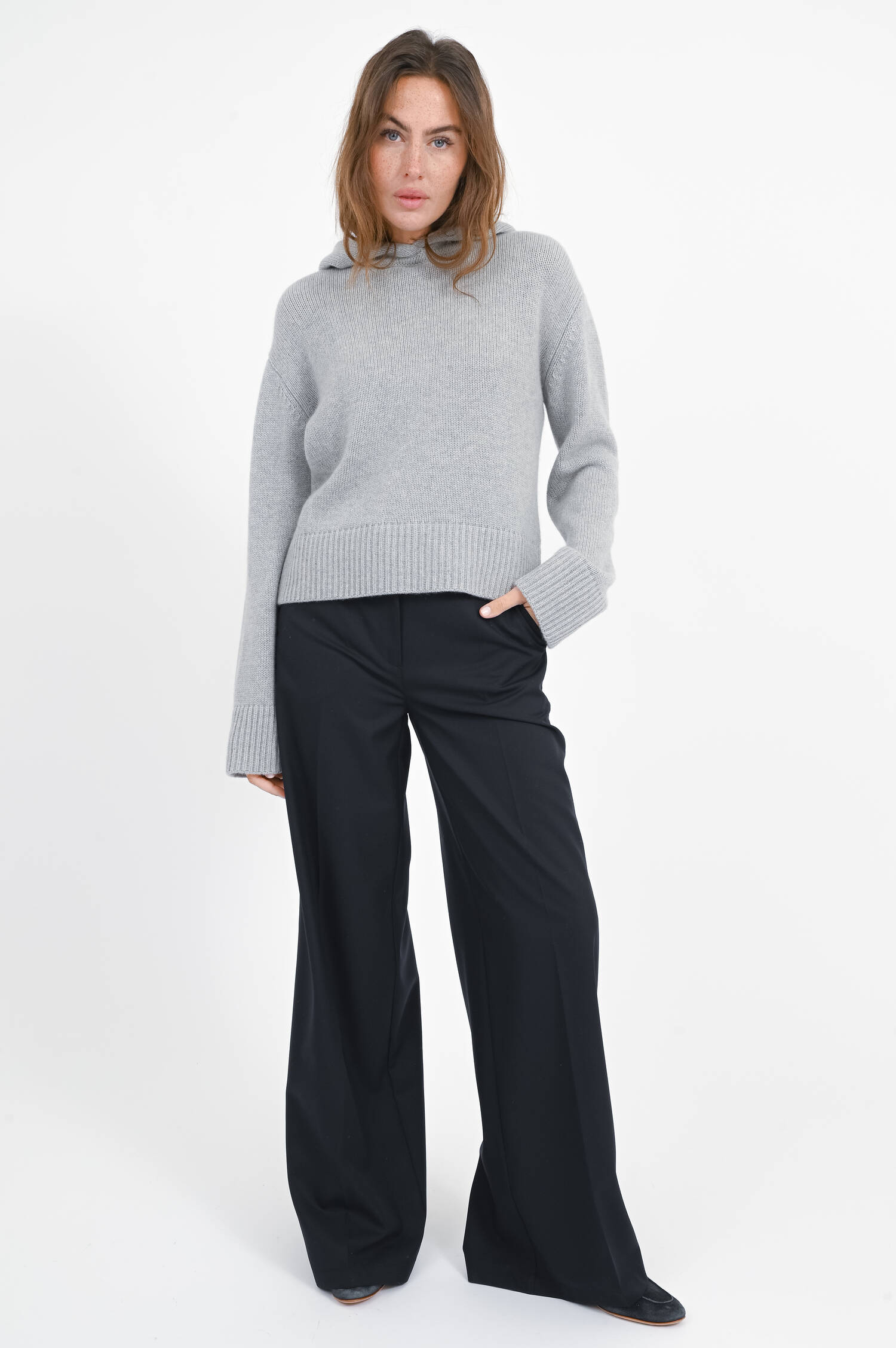 Cashmere-Kapuzenpullover KAROLIN in Hellgrau