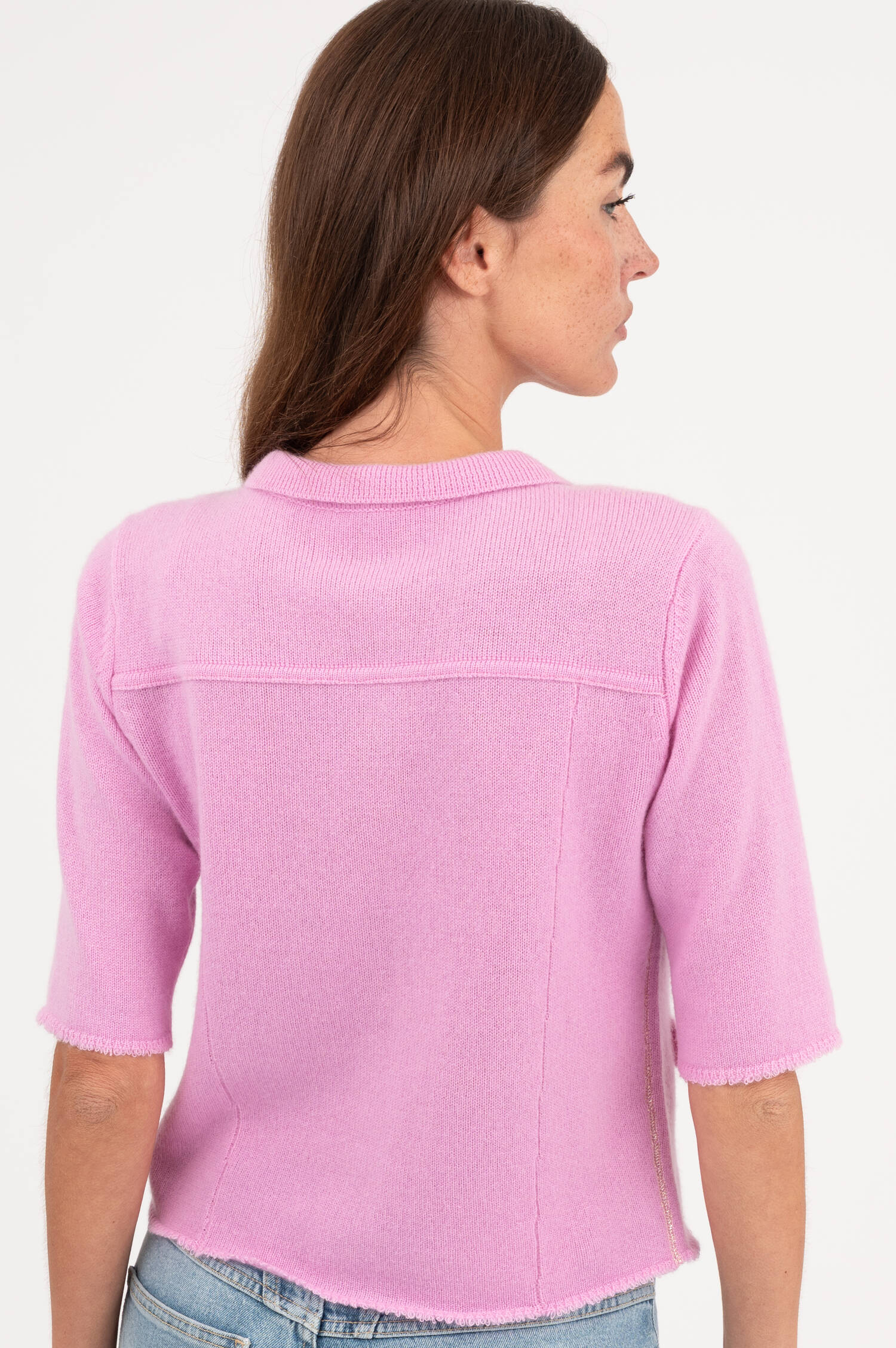Kurzarm Cardigan aus Cashmere in Rosa