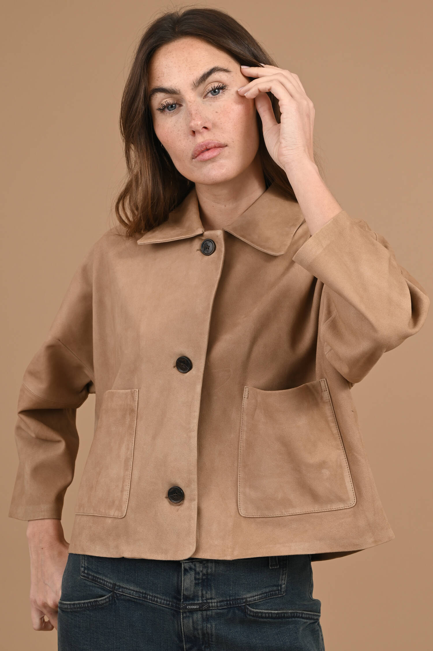 Suede Lederjacke ZHOU in Mochabraun