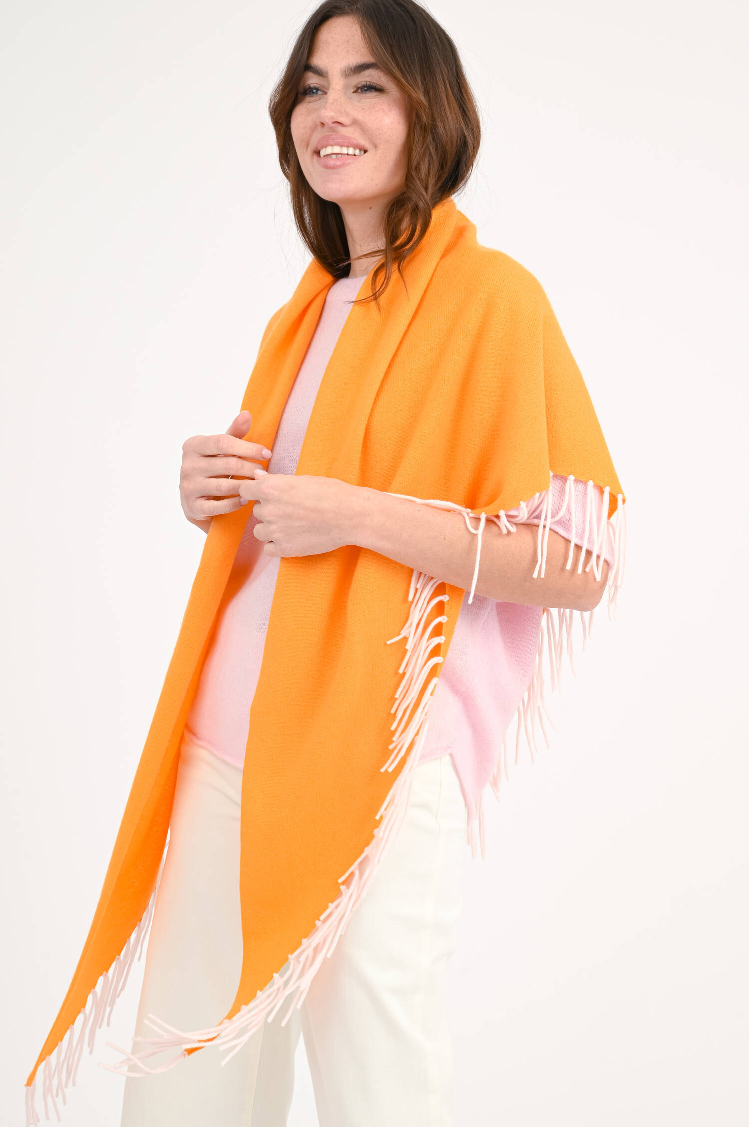 Dreieckstuch mit Fransen in Orange/Nude Dreieckstuch mit Fransen in Orange/Nude