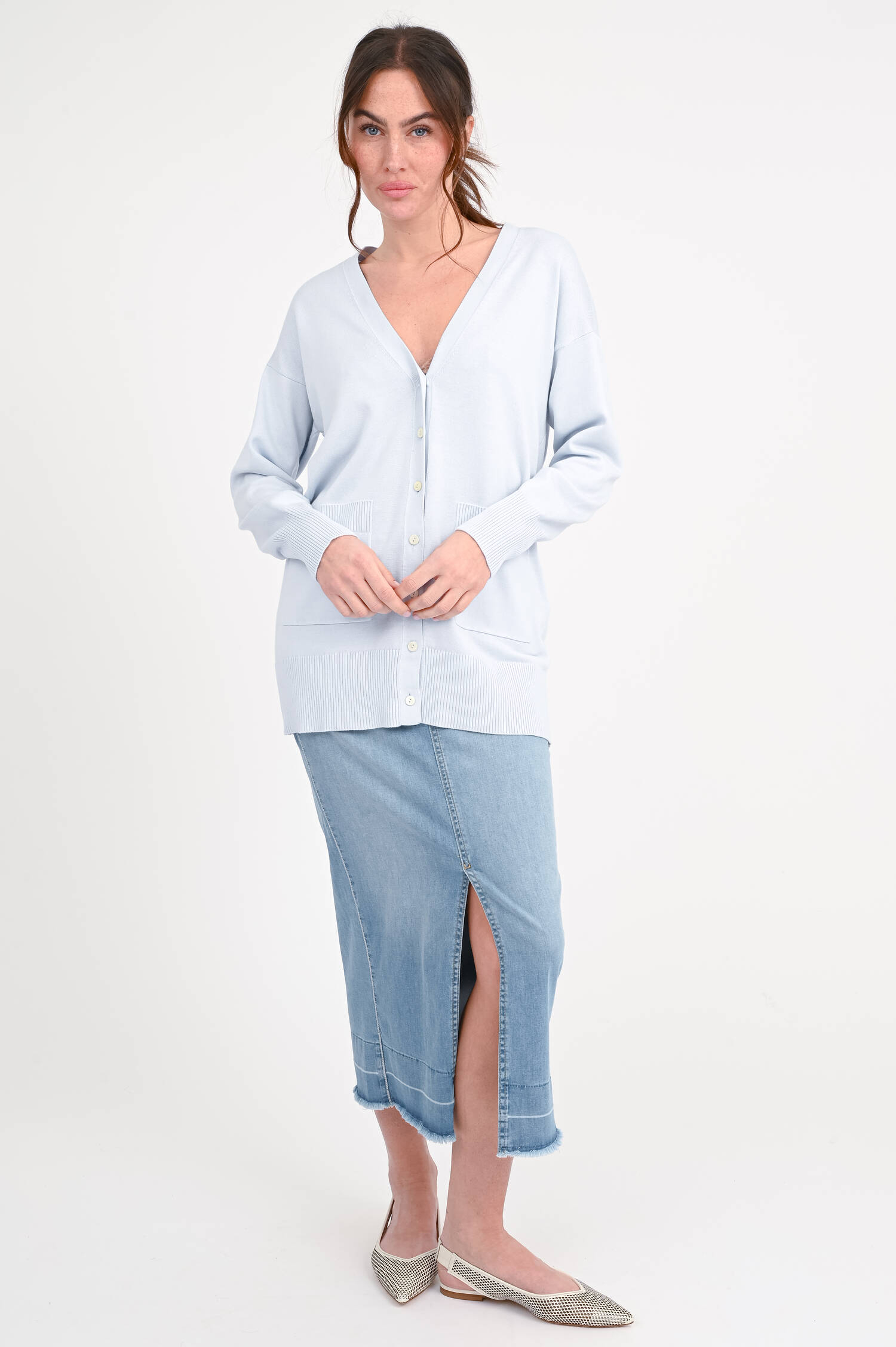 Baumwoll-Mix Cardigan in Hellblau Baumwoll-Mix Cardigan in Hellblau