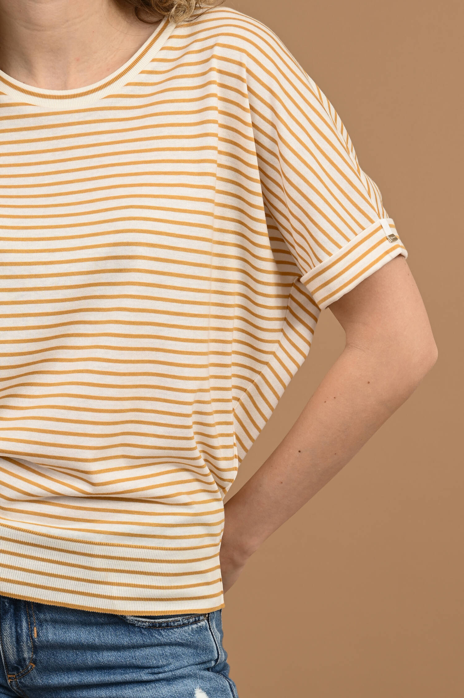 Ringel T-Shirt in Beige/Weiß