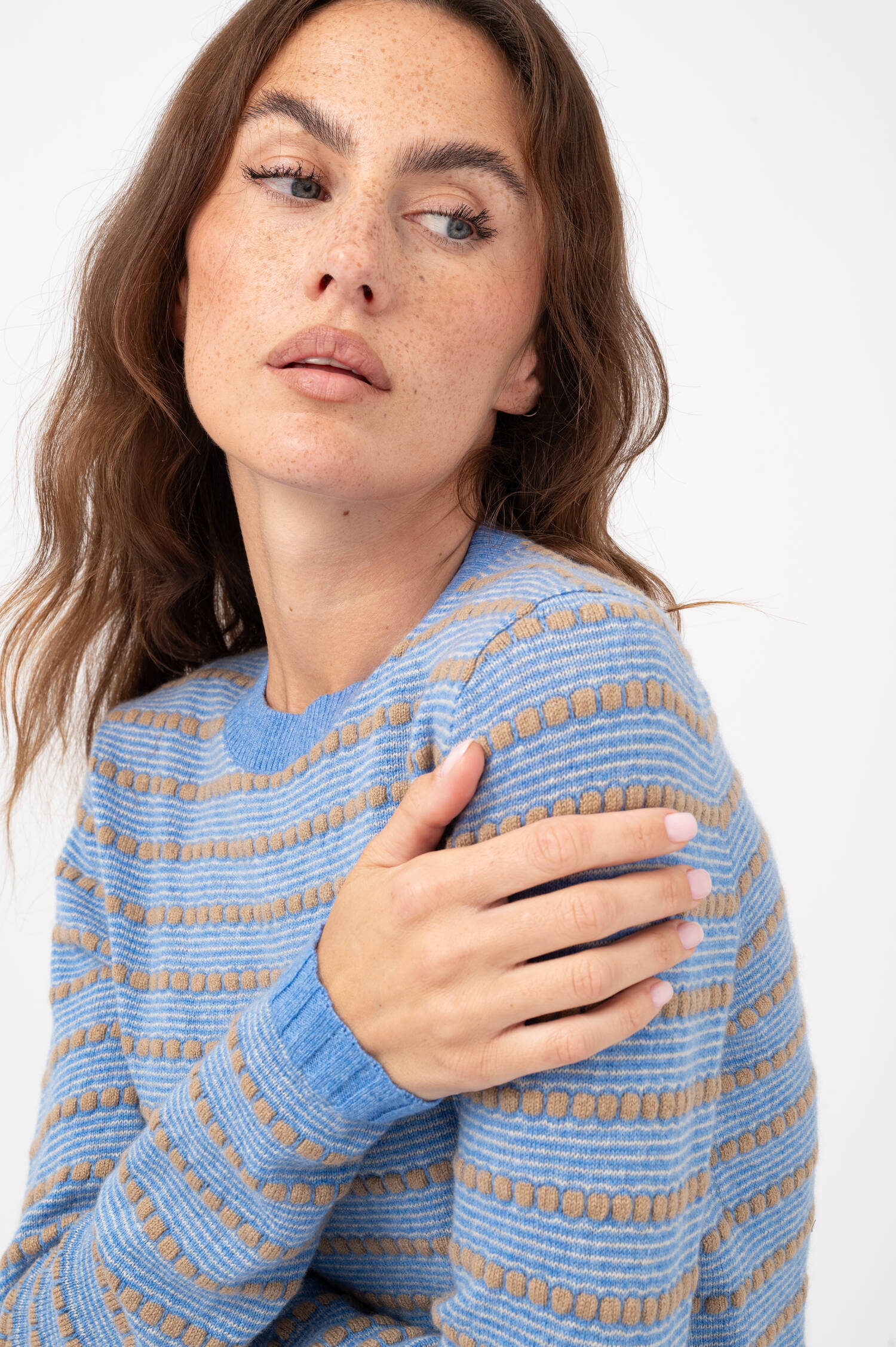 Cashmere Pullover PEPPLE in Hellblau/Beige Cashmere Pullover PEPPLE in Hellblau/Beige
